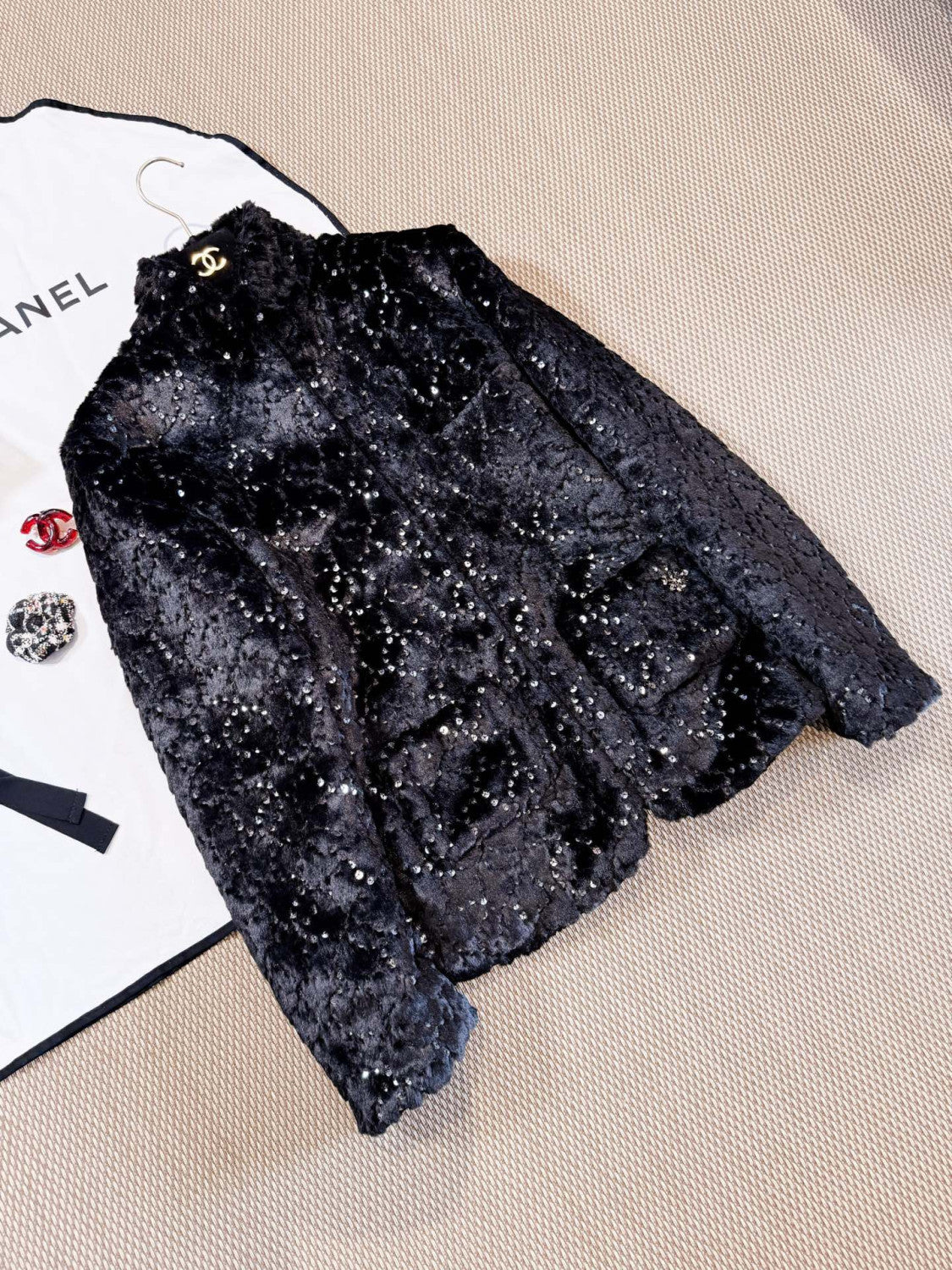 Chanel Jacket Mixed Fibers Sequins Black #334700