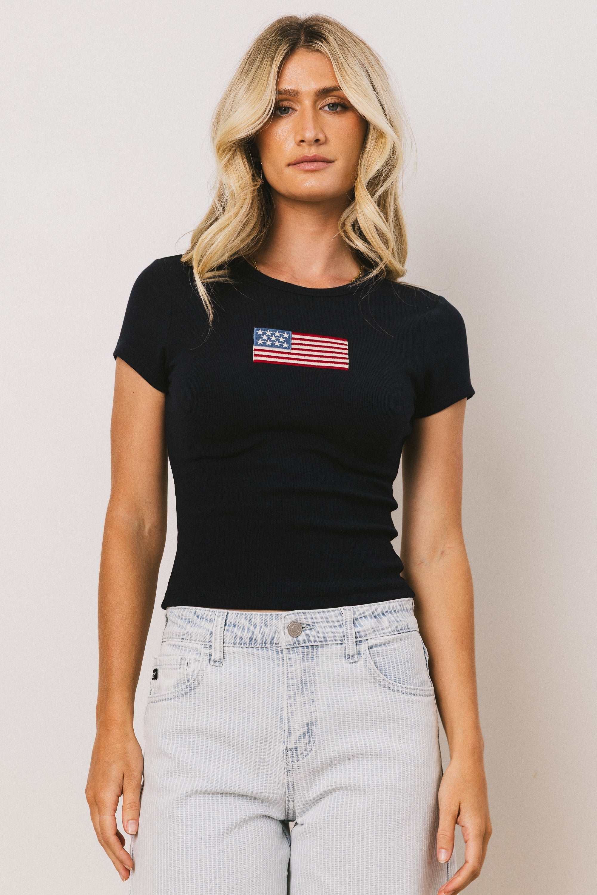 American Flag Tee in Navy