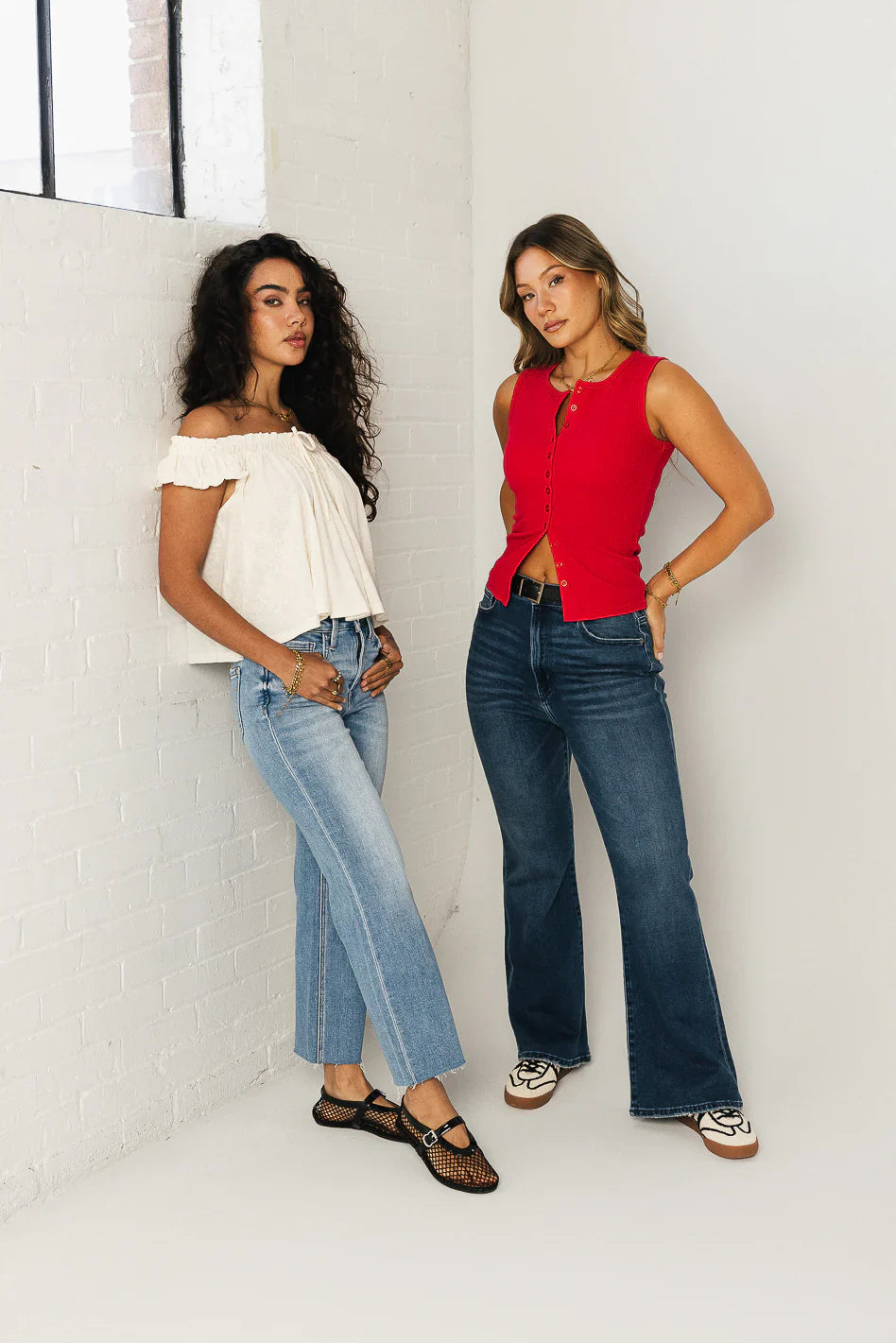 Lucas Button Up Tank Top in Red