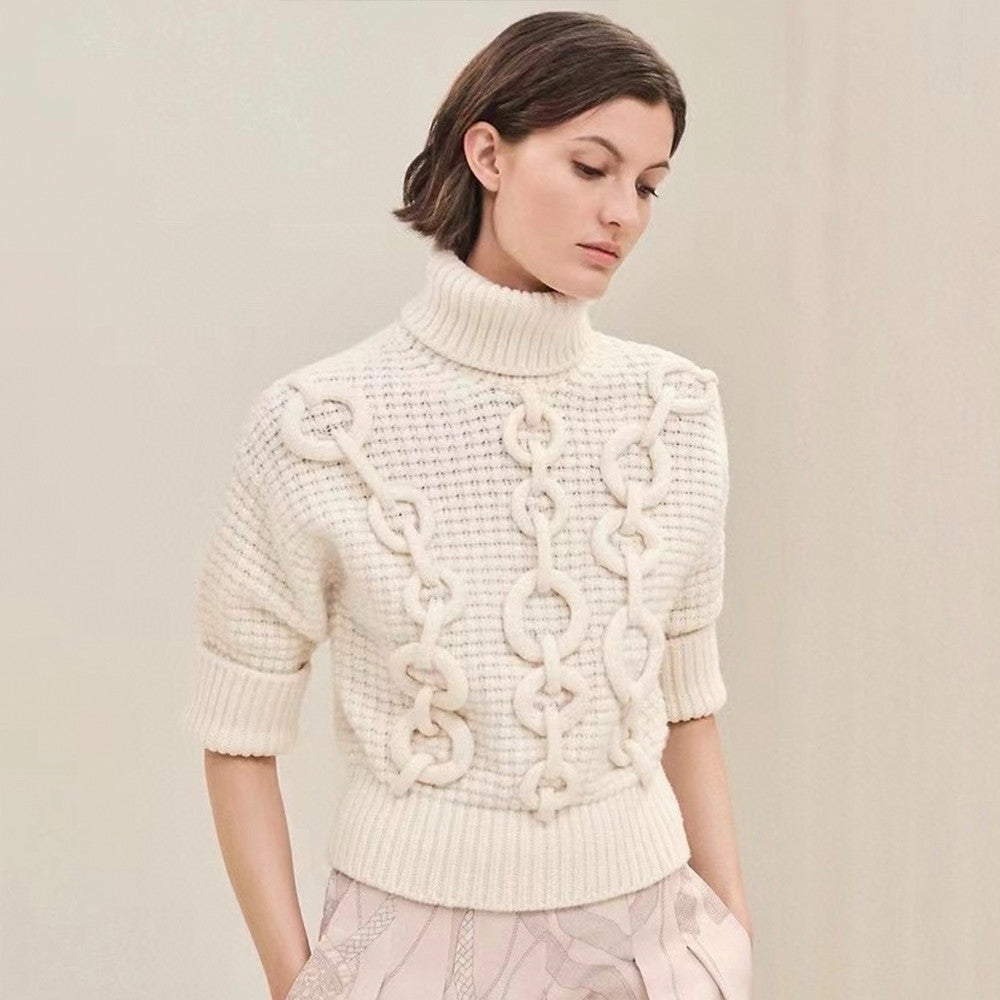 Herm¨¨s Women's 3D Embellished Knitted Turtleneck Sweater #328888
