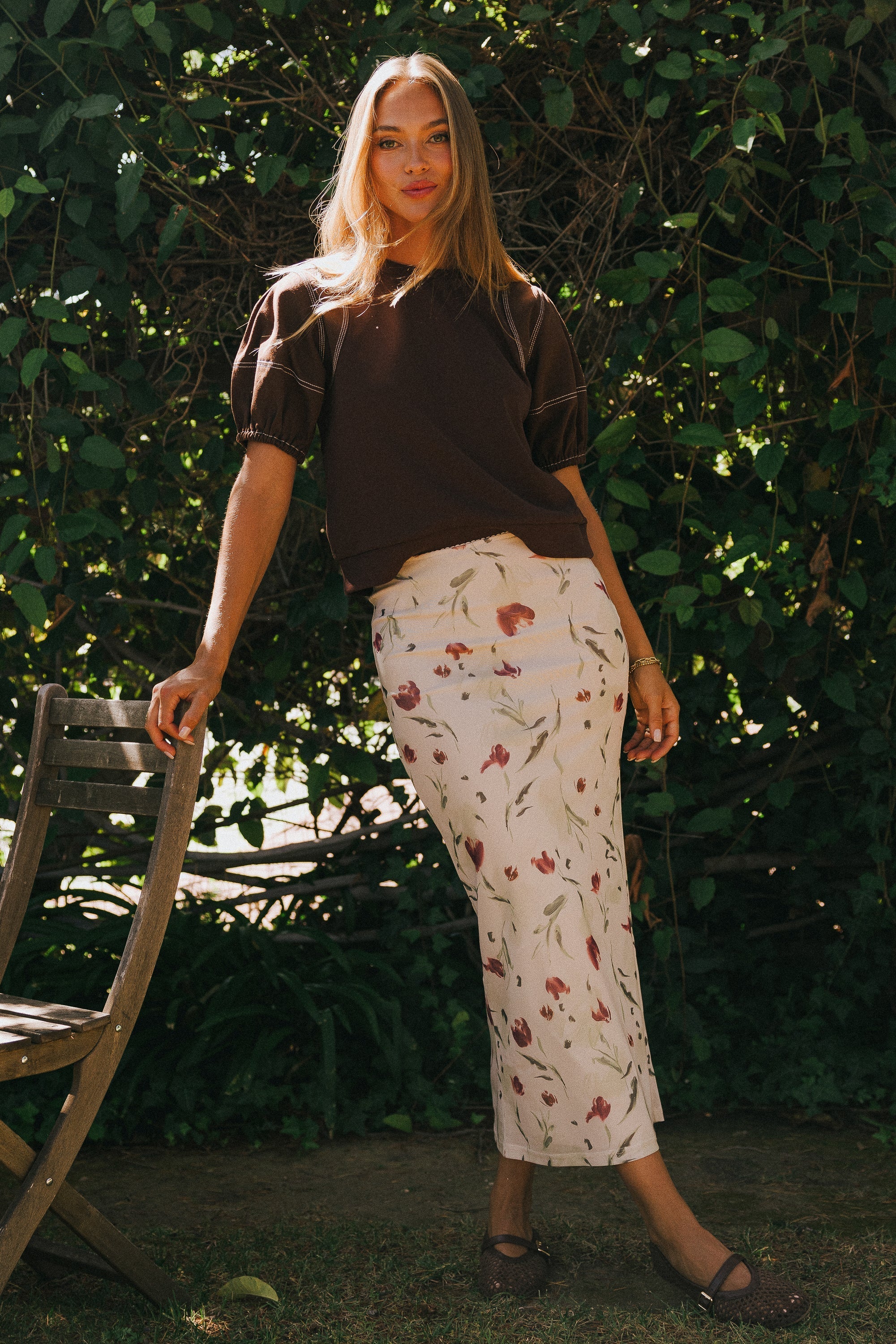 Aspen Puff Sleeve Top in Brown