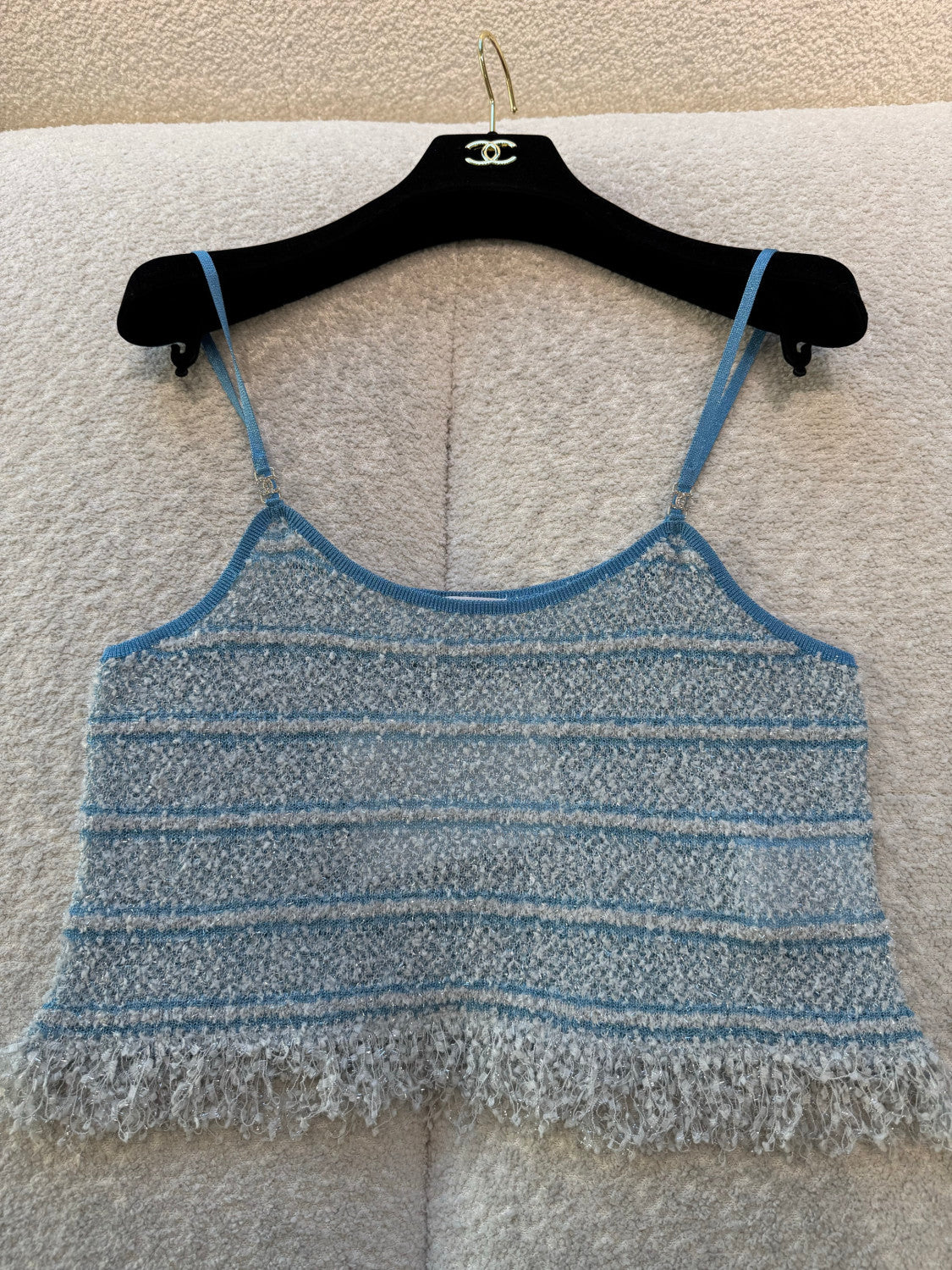 Chanel Top Mixed Fibers Light Blue Black #335493