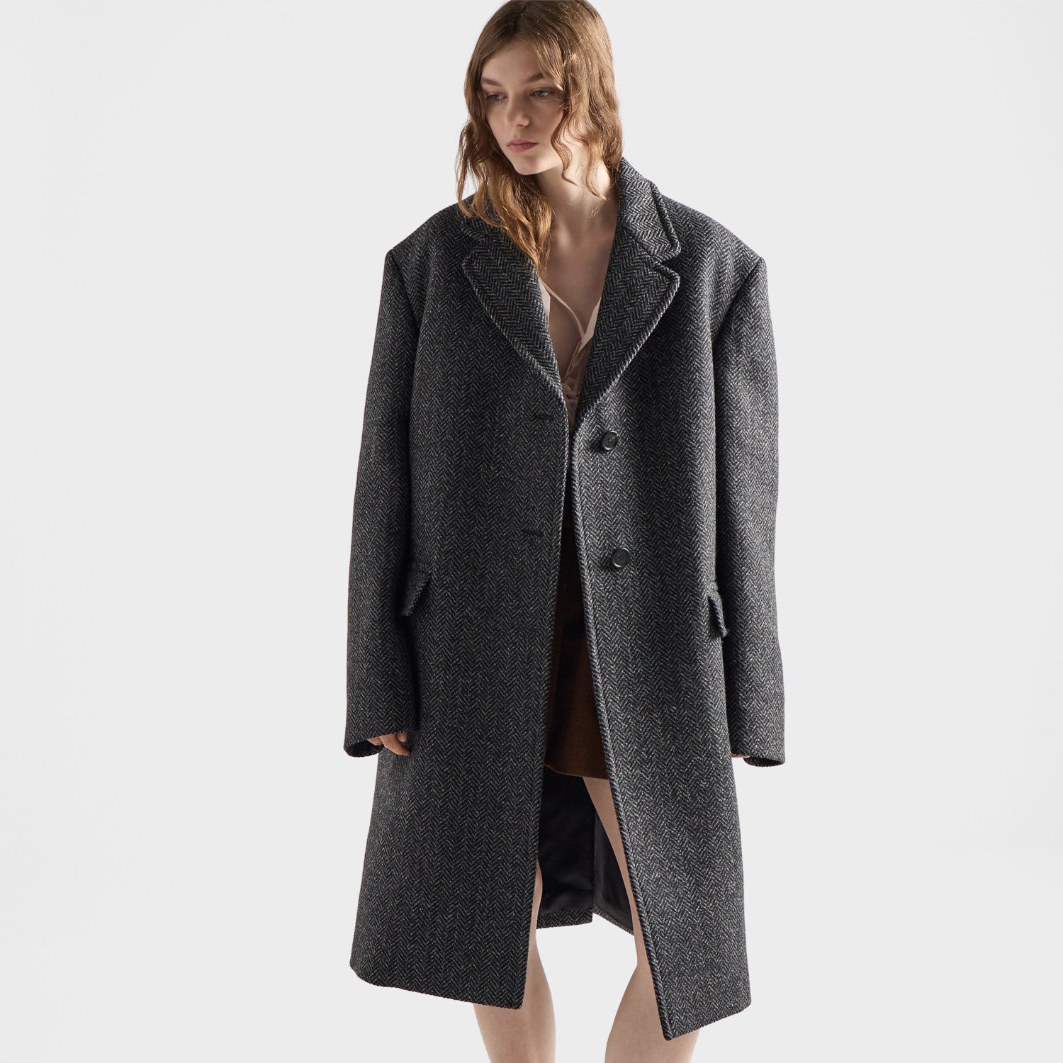Prada Women's Fall/Winter Fashion Classic V Neck Single Breasted Herringbone Wool Coat Jacket #78862