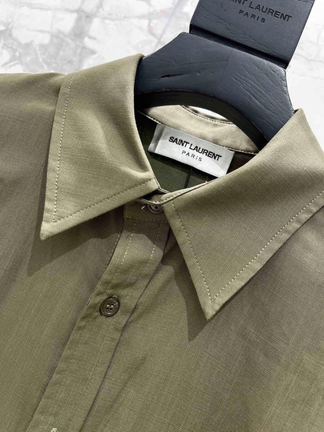 Saint Laurent Women's Lapel Embroidered Pocket Logo Shirt #333271