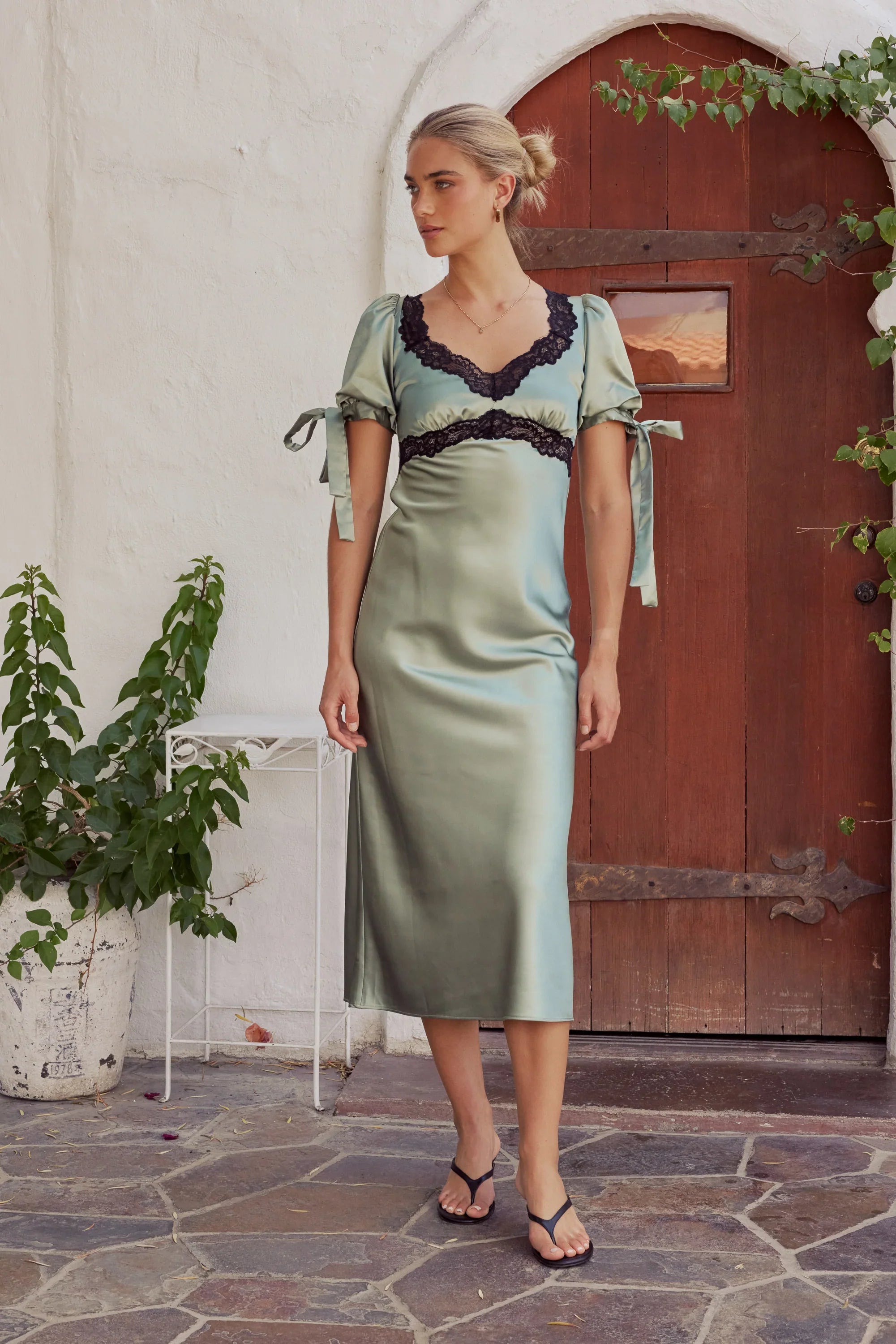 Amanda Lace Trim Maxi Dress in Sage