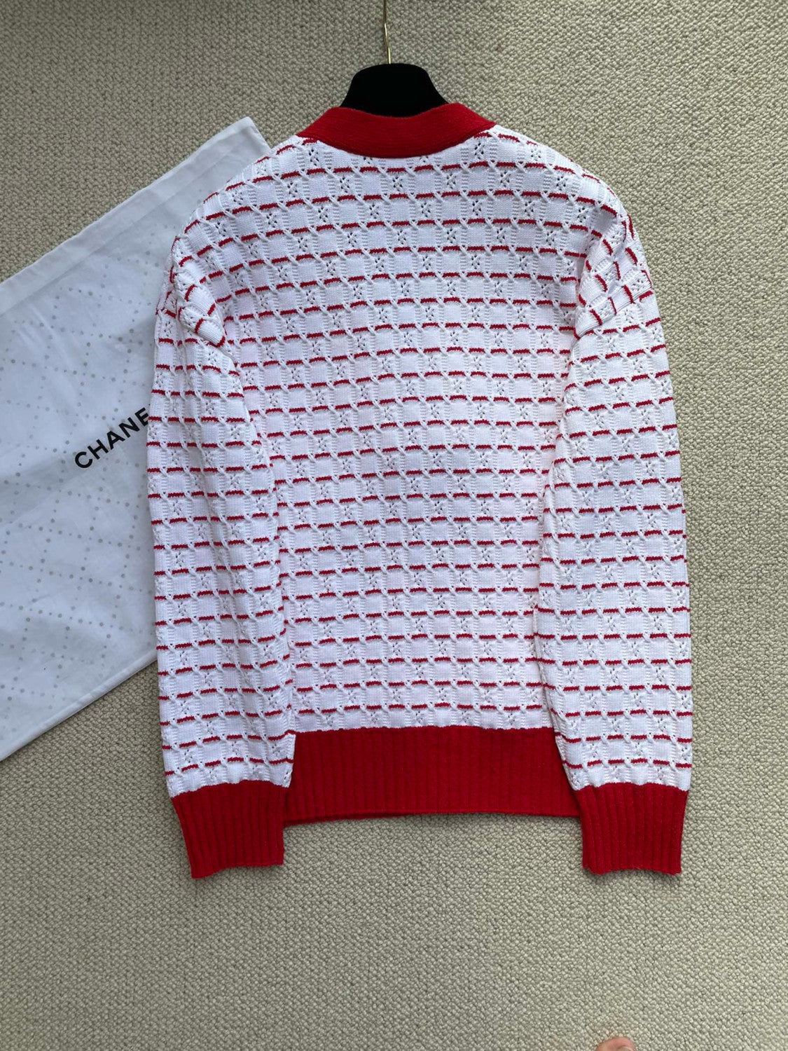 Chanel Women's Fall And Winter Red Striped V-neck Single-breasted Knitted Cardigan Elegant And Exquisite Fashion Casual Knitted Cardigan Jacket Ngvp #2646