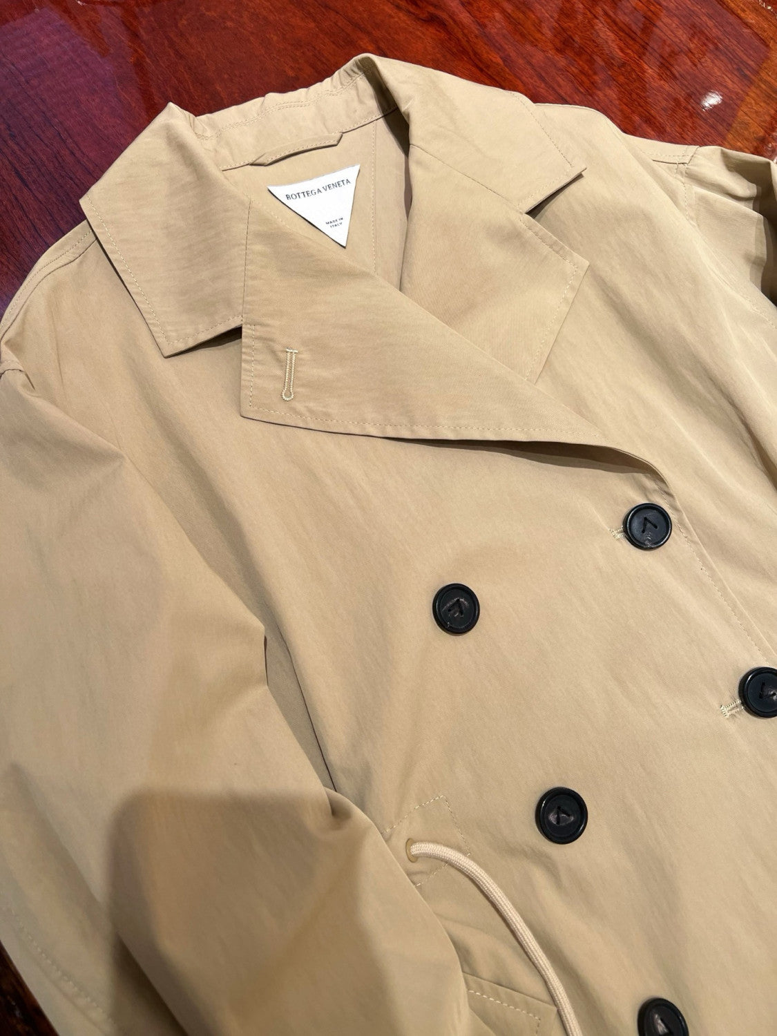 Bottega Veneta Women's Knitted Collar Solid Color Double-Breasted Spring/Fall Lapel Tie-Front Trench Coat Ngvp #2515