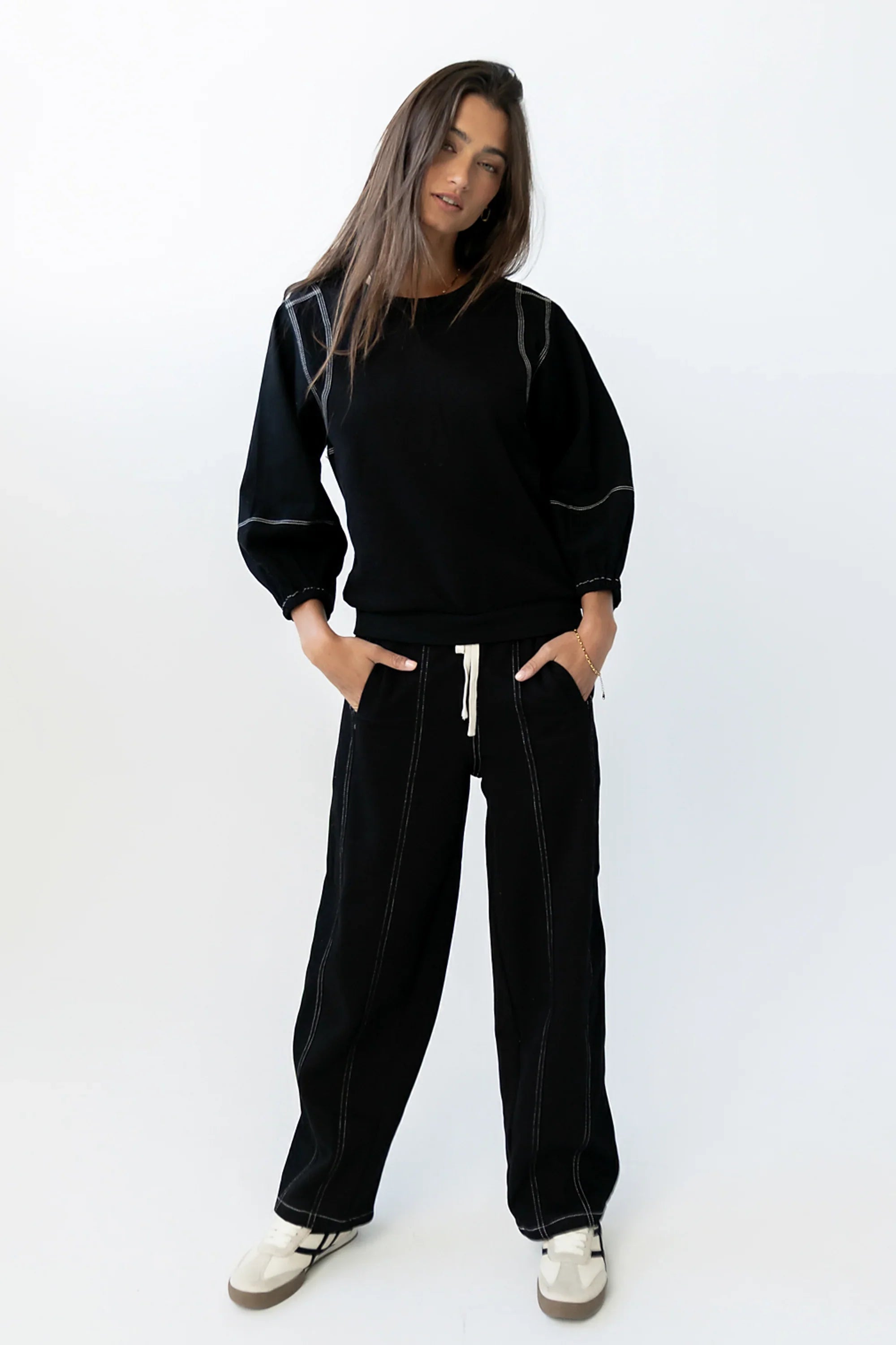 Malinda Mixed Media Top in Black