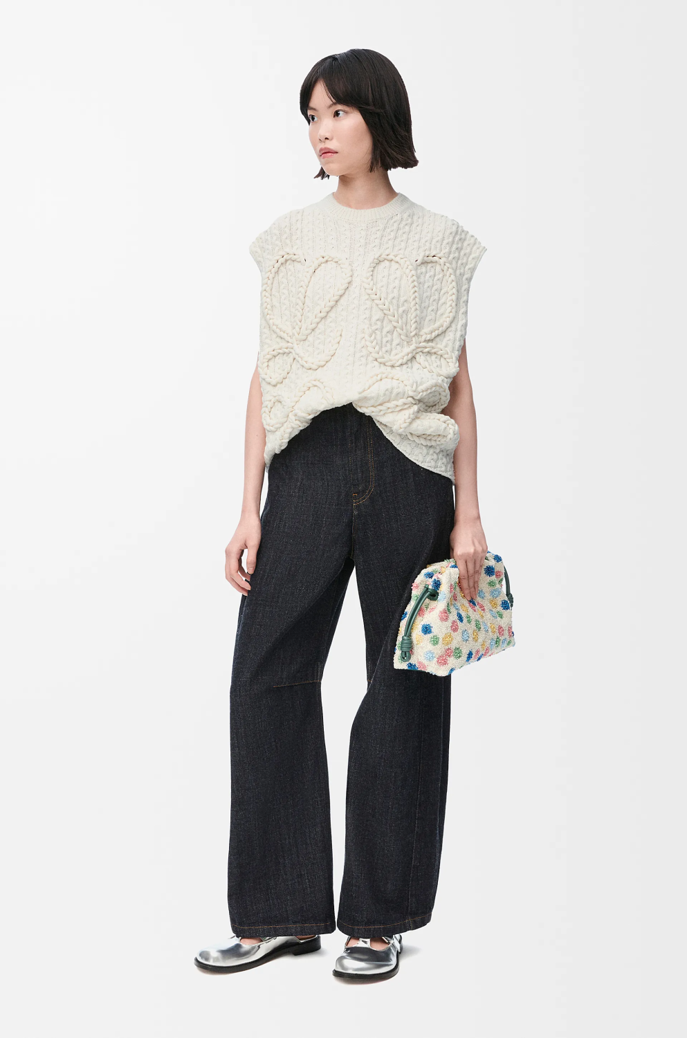 Loewe Women's High-Street Crew Neck Sleeveless Wool Vest Spring/Fall Logo Knit Sweater #81567