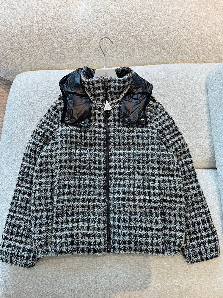 Moncler Andronne Tweed Hooded Short Down Jacket #336204
