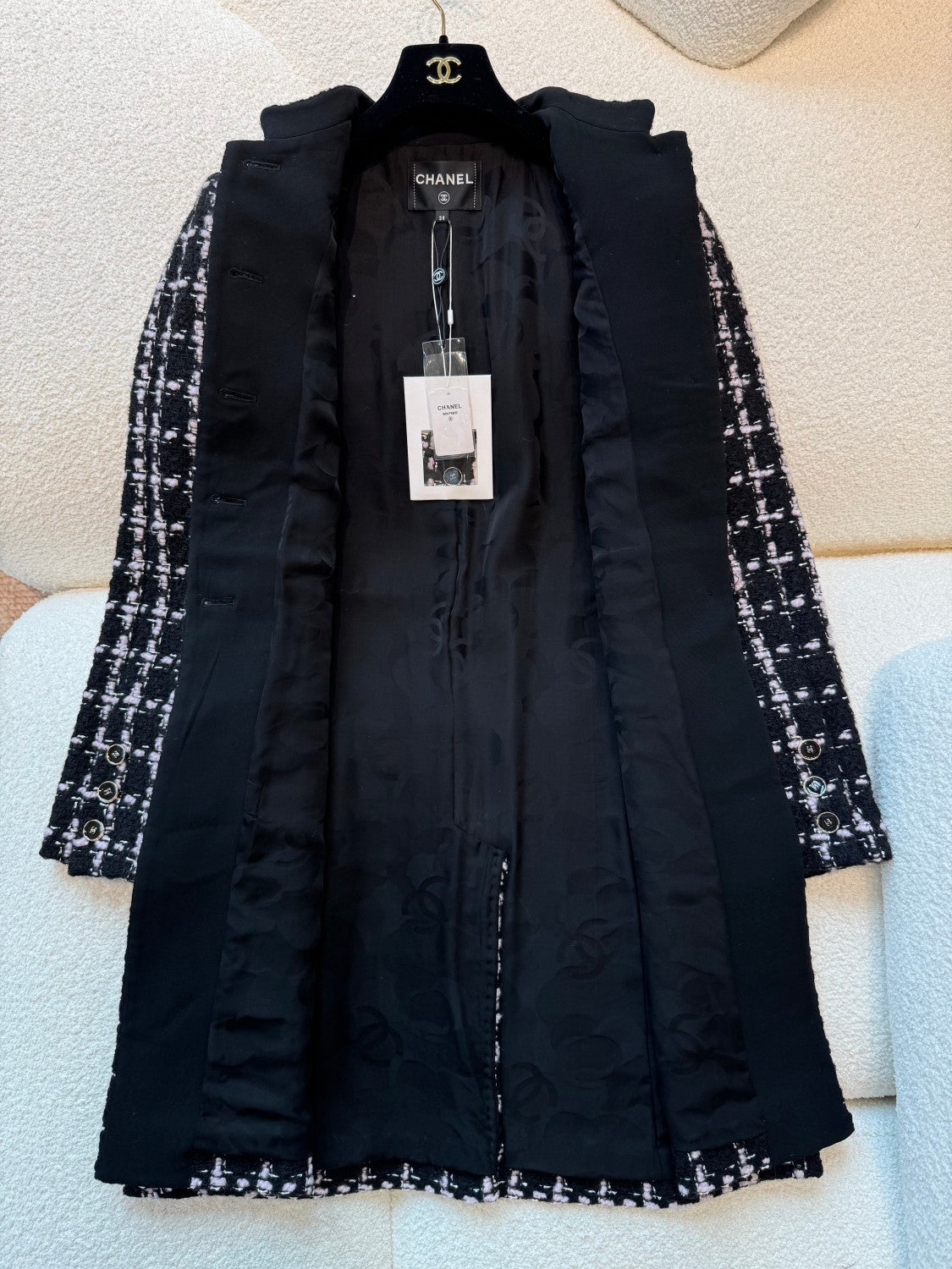 Chanel Women's Fall/Winter Checkered Stand Collar Wool Blend Button-Up Multi-Color Long Coat Jacket Ngvp #2559