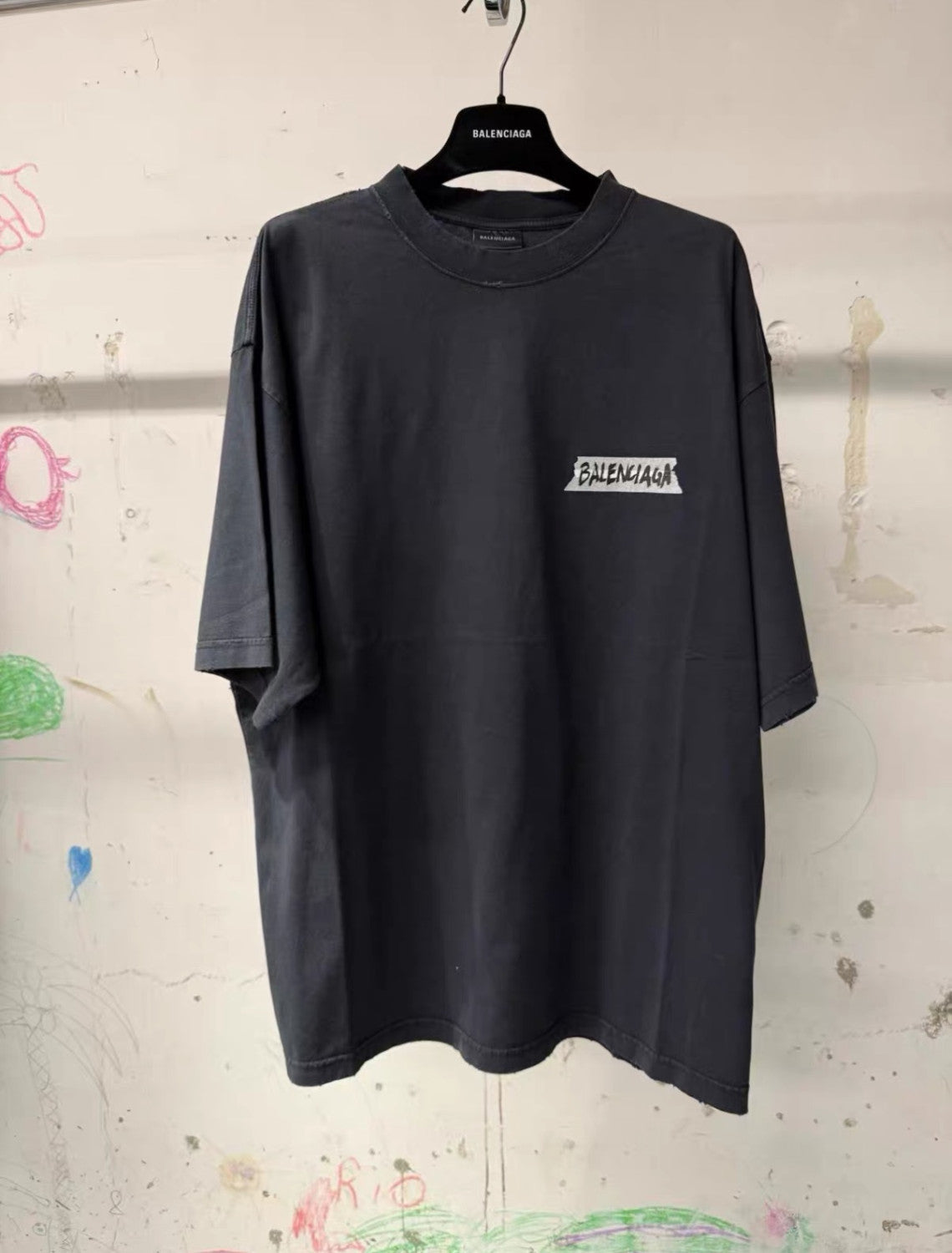 Balenciaga Top-quality Version Women's Masking Tape T-shirt Medium Fit in Faded Black #336738