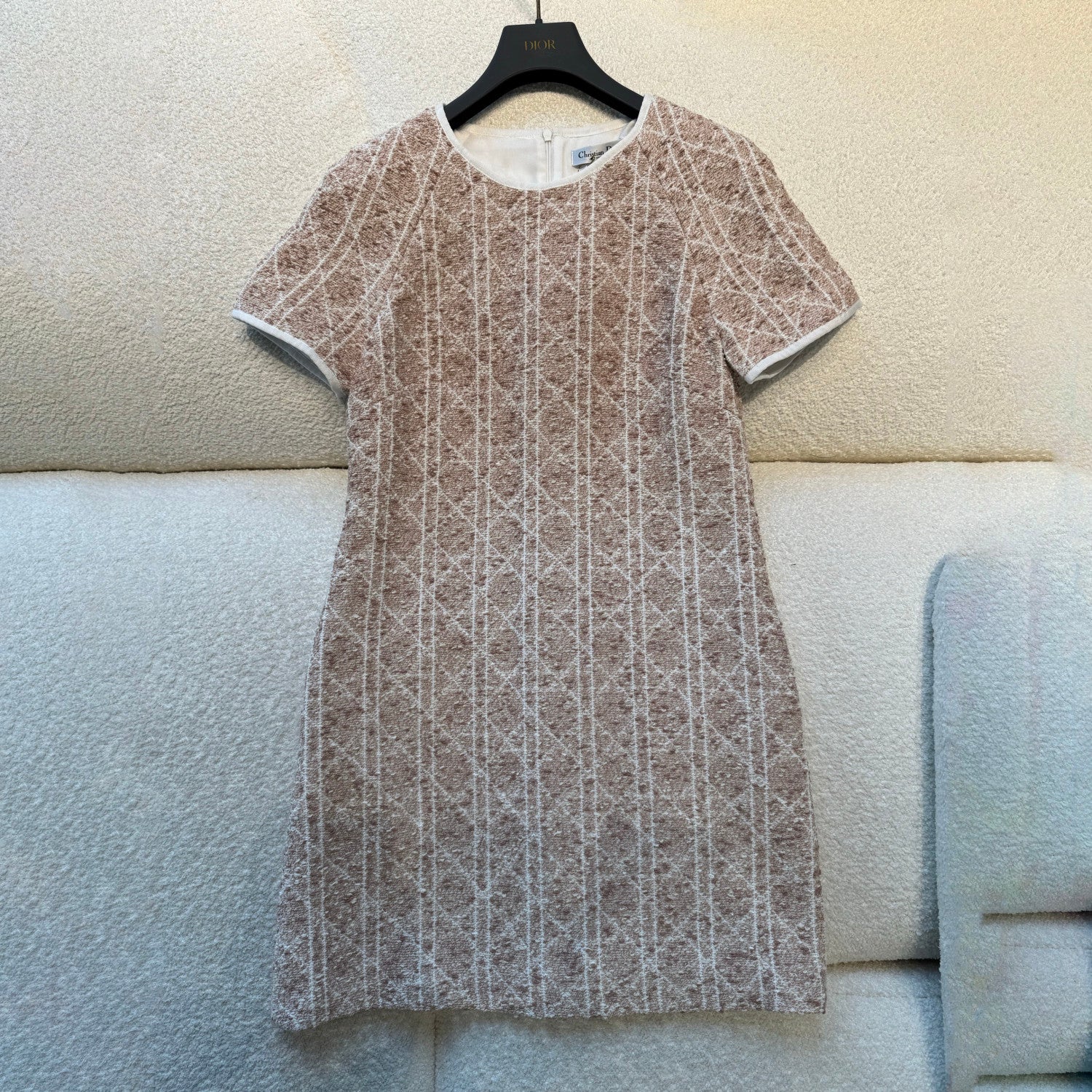 Dior ? Women's Spring/Summer Fashion Casual Round Neck Simple Elegant Rattan Check Short Sleeve Dress #79562