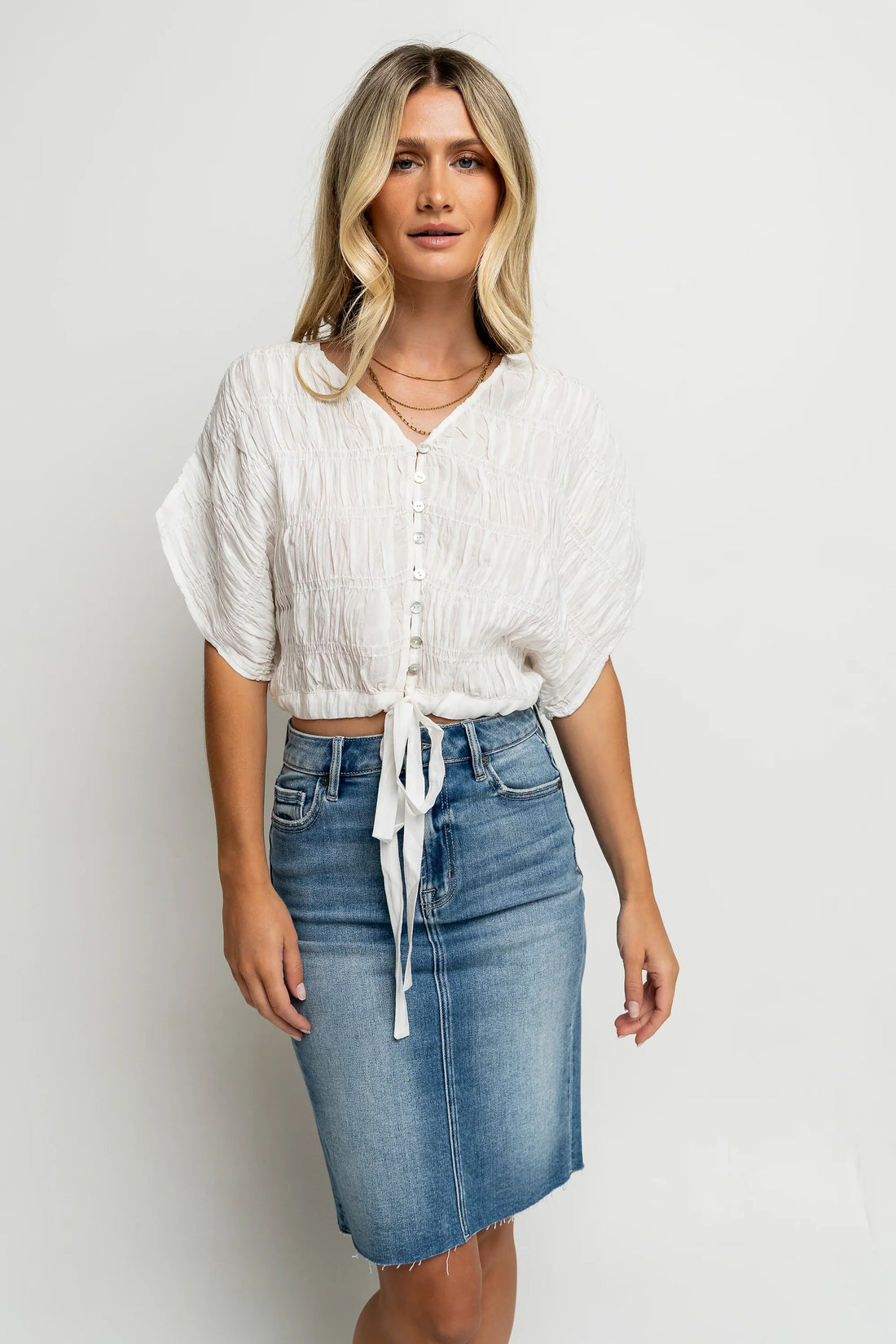 Alma Smocked Blouse in White