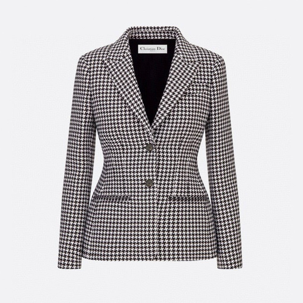 DIOR 30 Montaigne Bar Jacket Black and White Single Breasted Houndstooth Wool  #326752