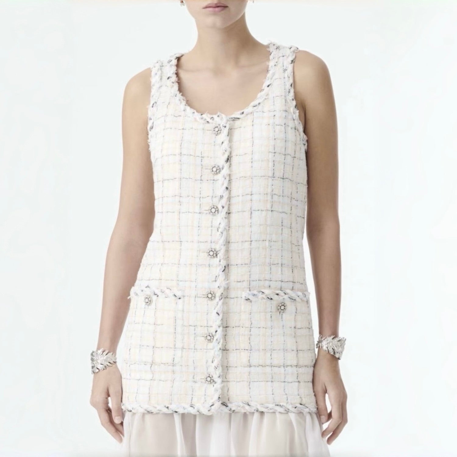 Chanel 25SS White Plaid Tweed Vest Dress #333127