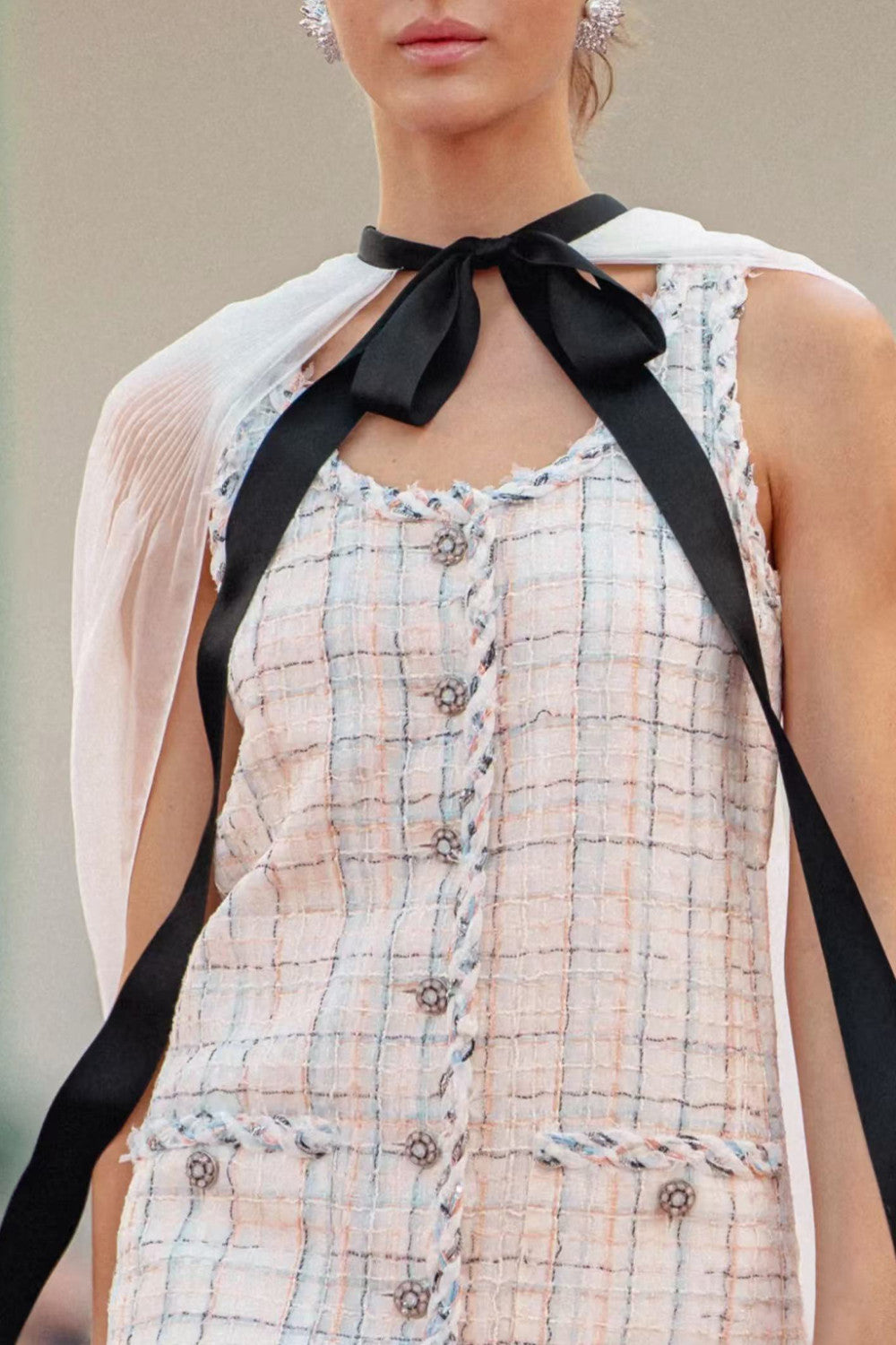 Chanel Women's Summer High-Street Plaid Single-Breasted Multi-Color Halter Sleeveless Dress Dresses Ngvp #2566