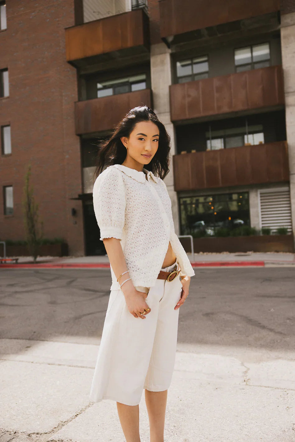 Lyla Collared Lace Top in Ivory