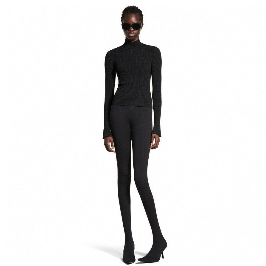 Balenciaga Women's Spring And Autumn Winter Elastic Fiber Knitted High Collar Solid Color Slimming Tie-neck Sweater Ngvp #2532