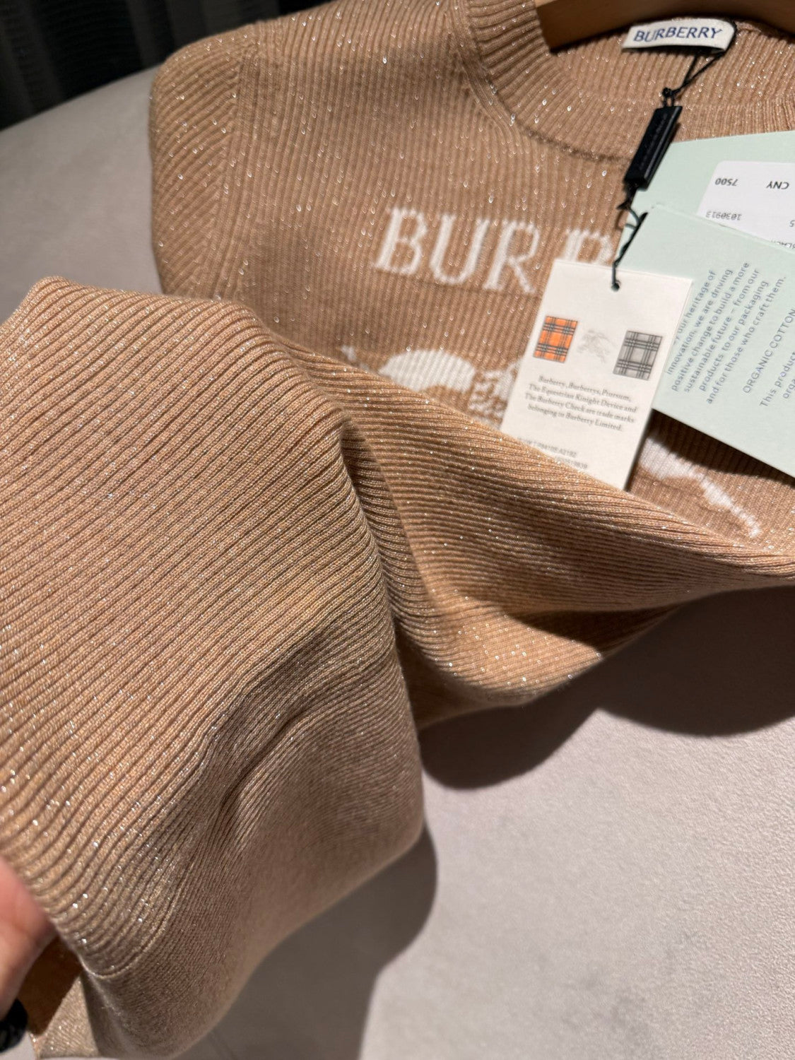 Burberry EKD Metallic Wool Blend Top in Archive Beige Gold #337142