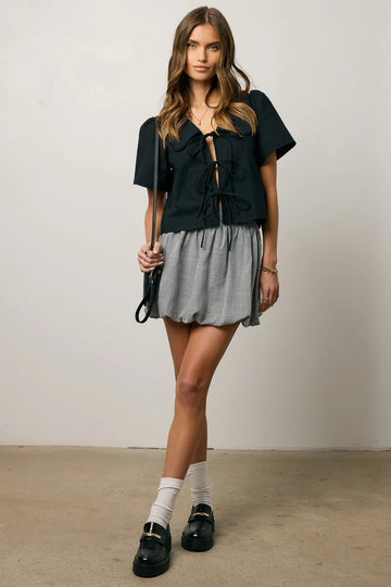 Ethan Tie Front Blouse in Black
