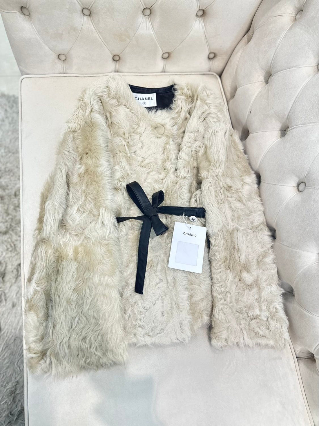 Chanel Soft Gold Little Lake Sheep Reversible Fur Coat Casual Loose Minimalist Jacket Belted Fleece Jacket #332354