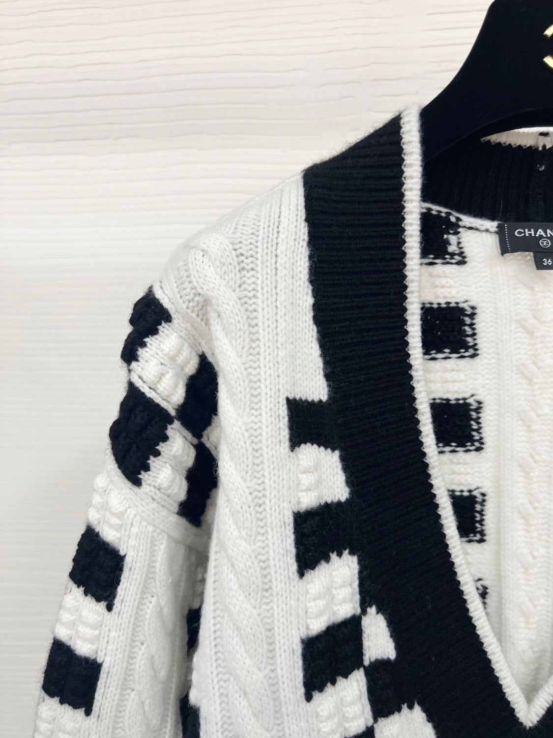 Chanel Black White Checkered Cashmere Sweater #335793