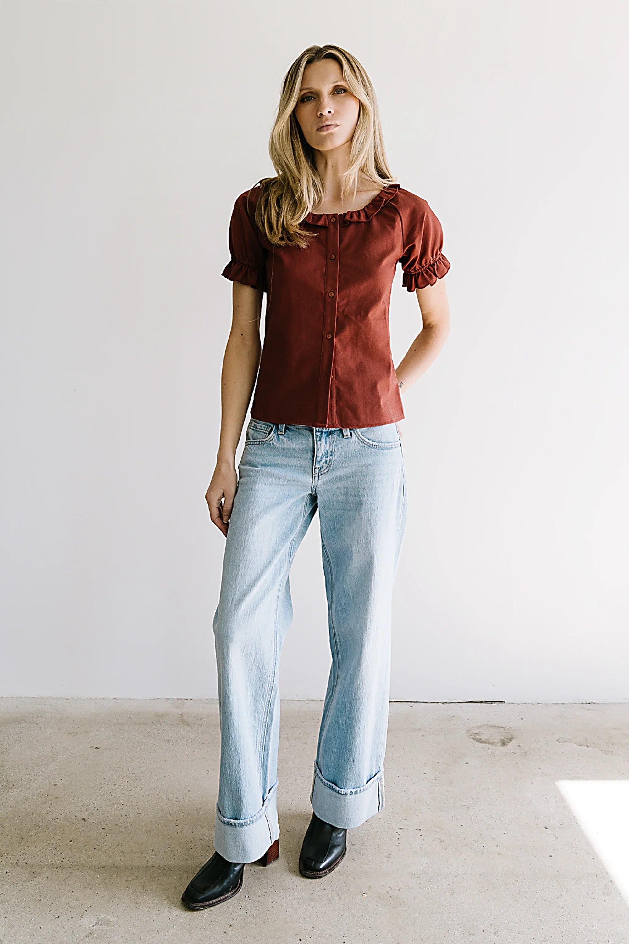Connie Ruffle Blouse in Rust