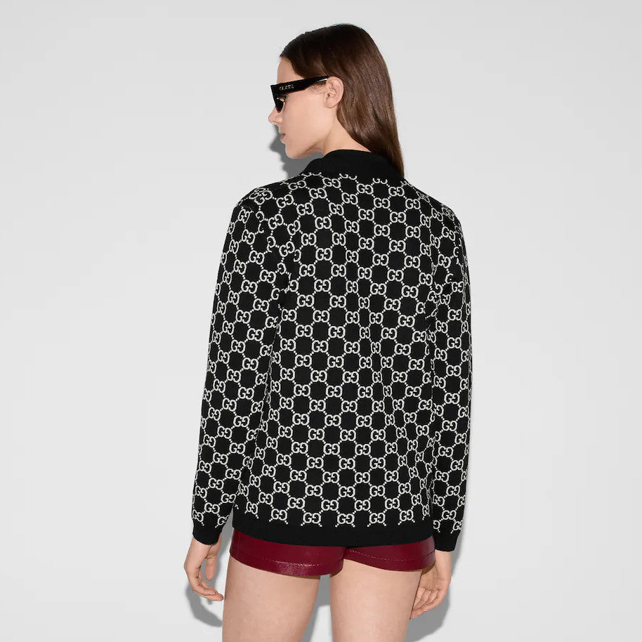 Gucci Men's And Women's Fall/Winter Fashion Casual Vintage Elegant V-Neck Single Button Reversible Logo Jacquard Knit Wool Cardigan #78587
