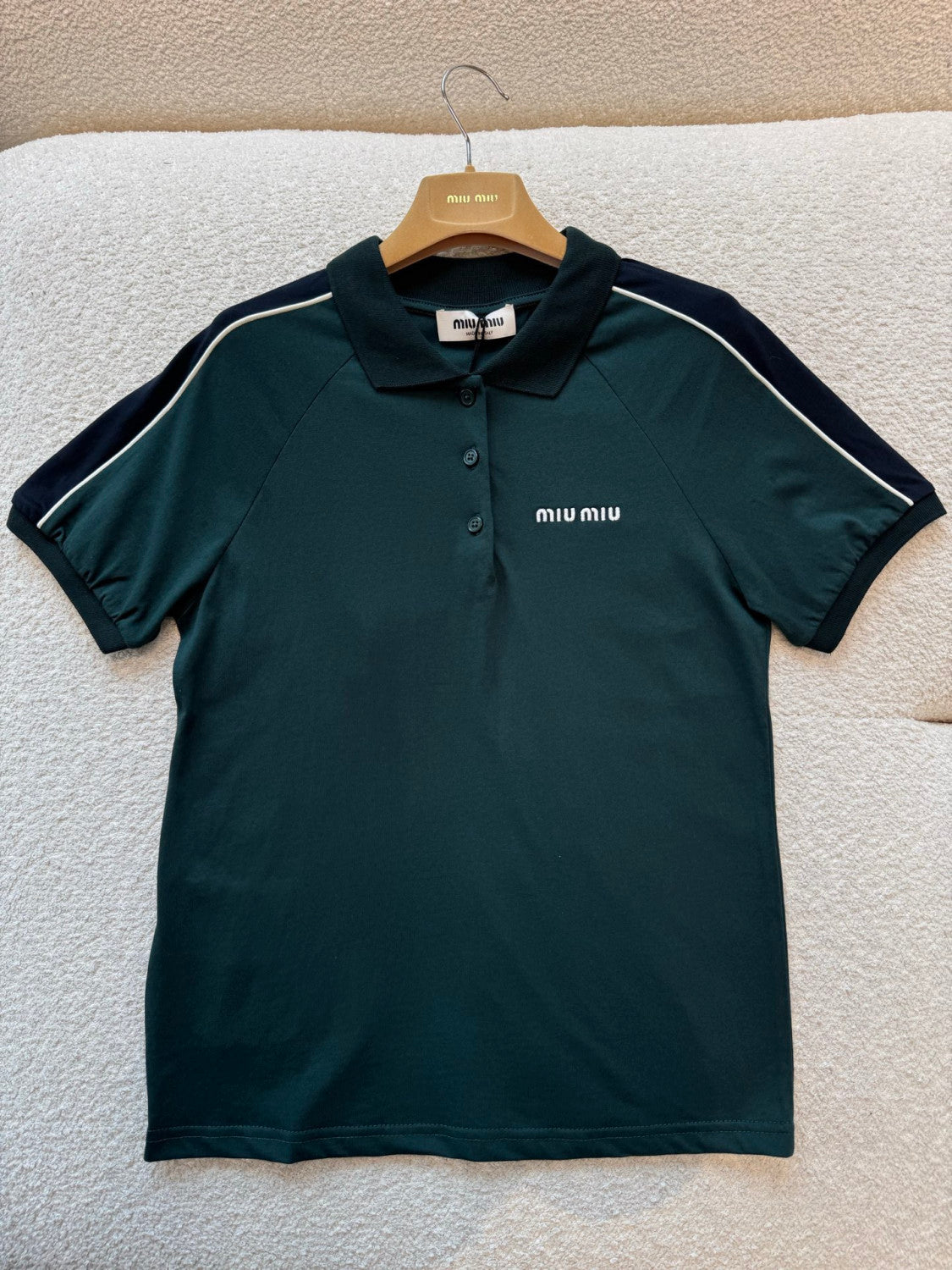 MiuMiu Bottle Green blue Cotton Jersey Polo Shirt #377064