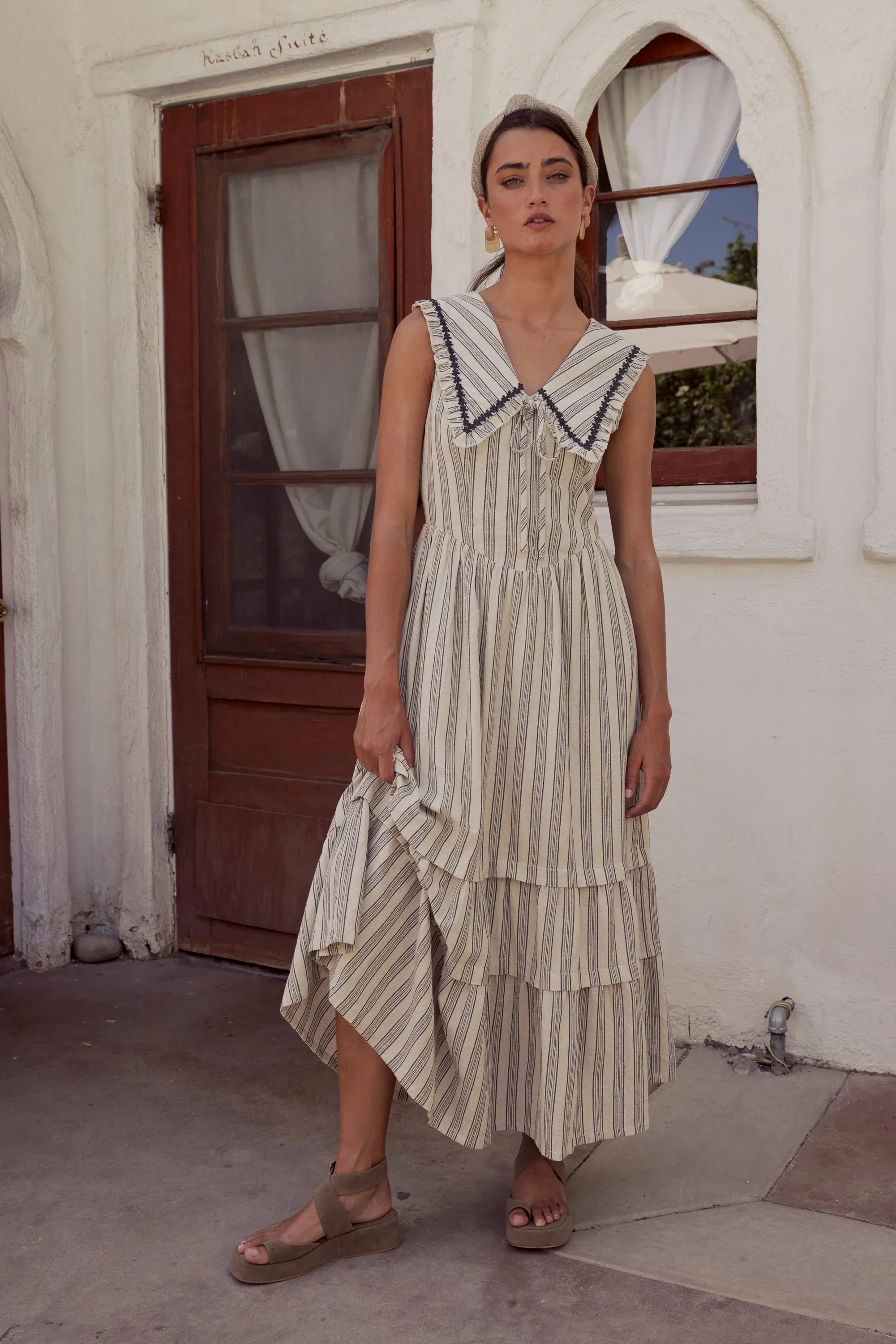 Miya Collared Midi Dress in Natural