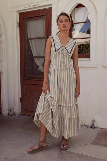Miya Collared Midi Dress in Natural