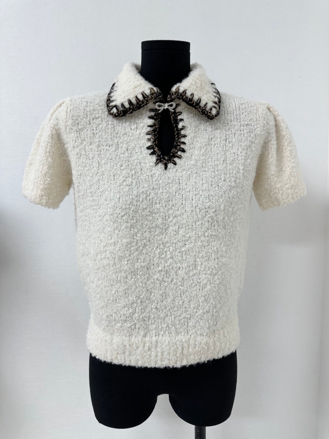 Chanel Top-Quality Version Short-sleeved Top Cashmere Alpaca White Brown #336577