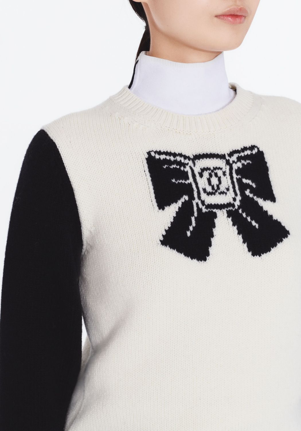 Chanel Pullover Wool Cashmere Ecru Black #334393