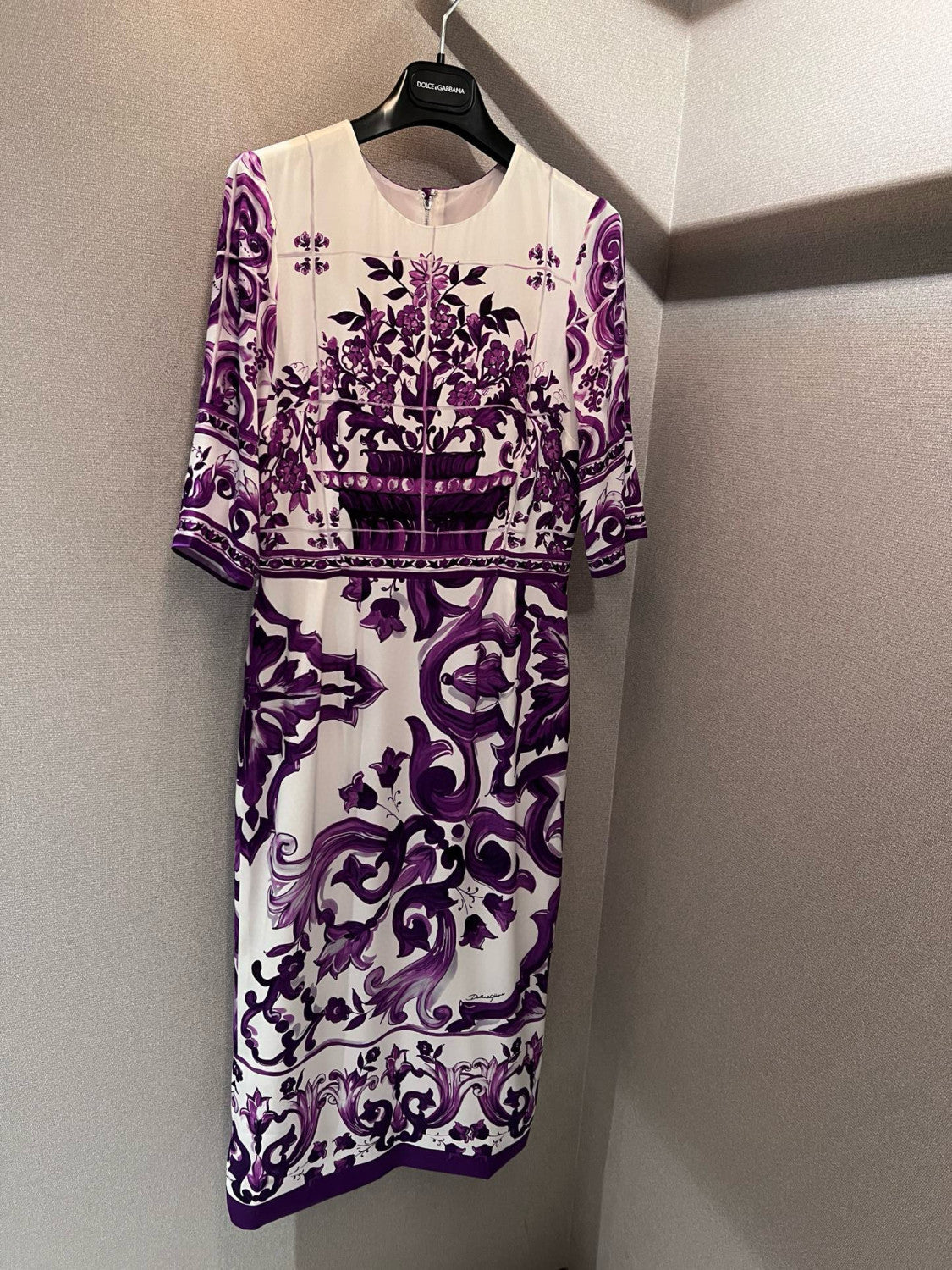 Dolce&Gabbana Majolica Printed Vegan Crepe Satin Dress Women's Spring Summer Purple Fashion Elegant Evening Dresses Ngvp #2428