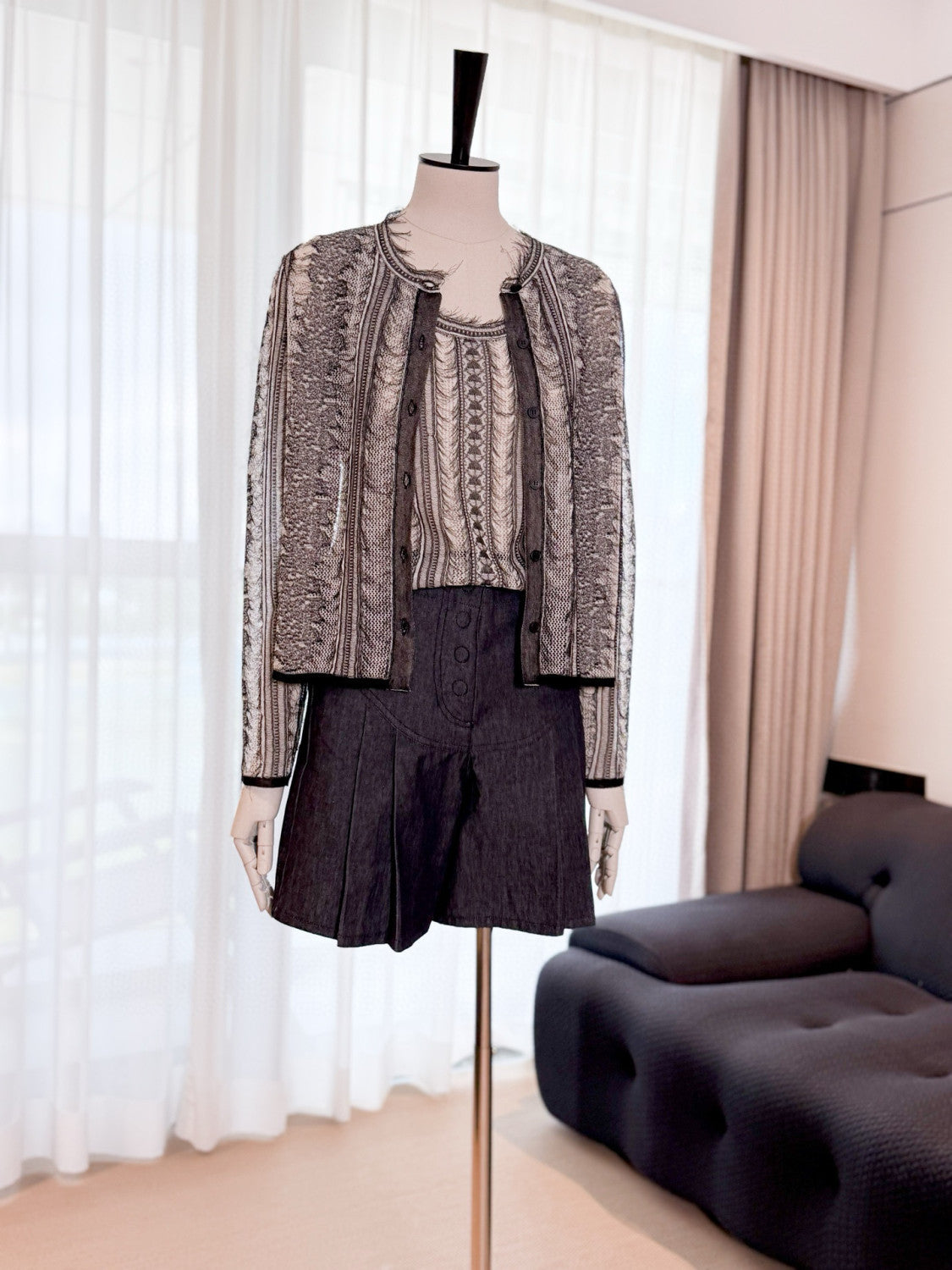 Dior Women's Spring/Summer/Fall Striped Embroidered Lace Hollow-Out Solid-Color Single-Breasted Round-Neck Knit Cardigan Ngvp #2398