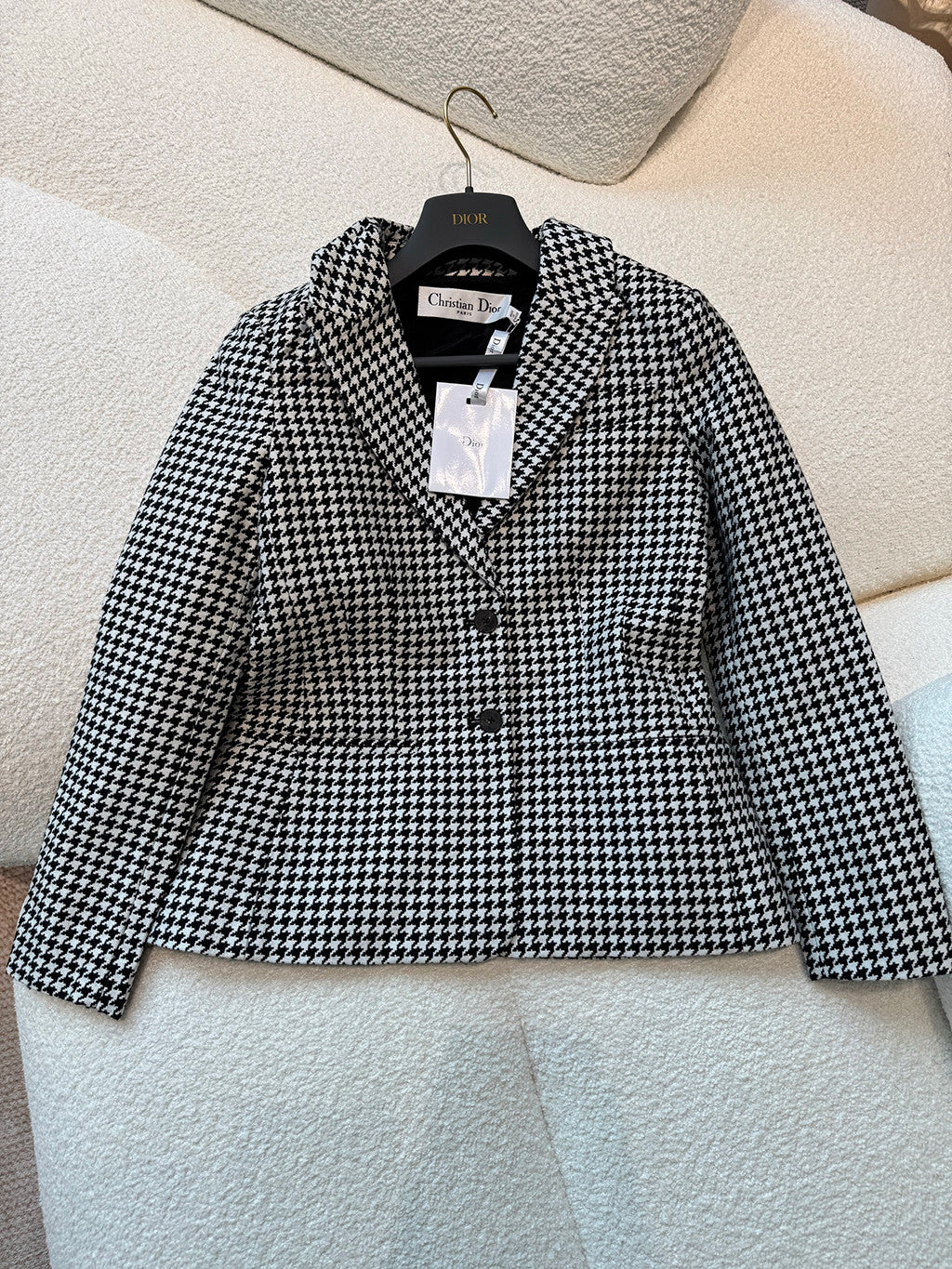 DIOR 30 Montaigne Bar Jacket Black and White Single Breasted Houndstooth Wool  #326752
