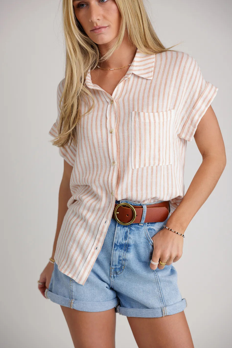 Marie Striped Button Up in Orange