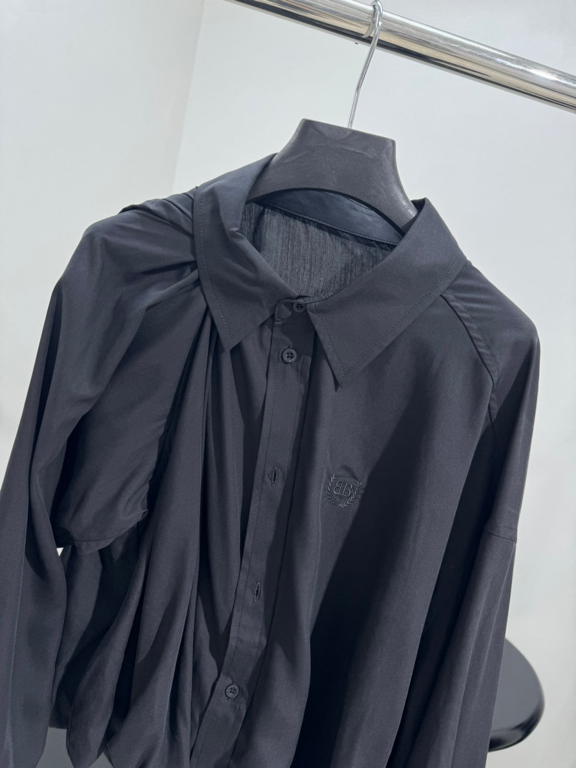 Balenciaga Women's Spring/Fall Fashion Casual Solid Color Lapel Front Button Long Sleeve One Shoulder Shirt #78818