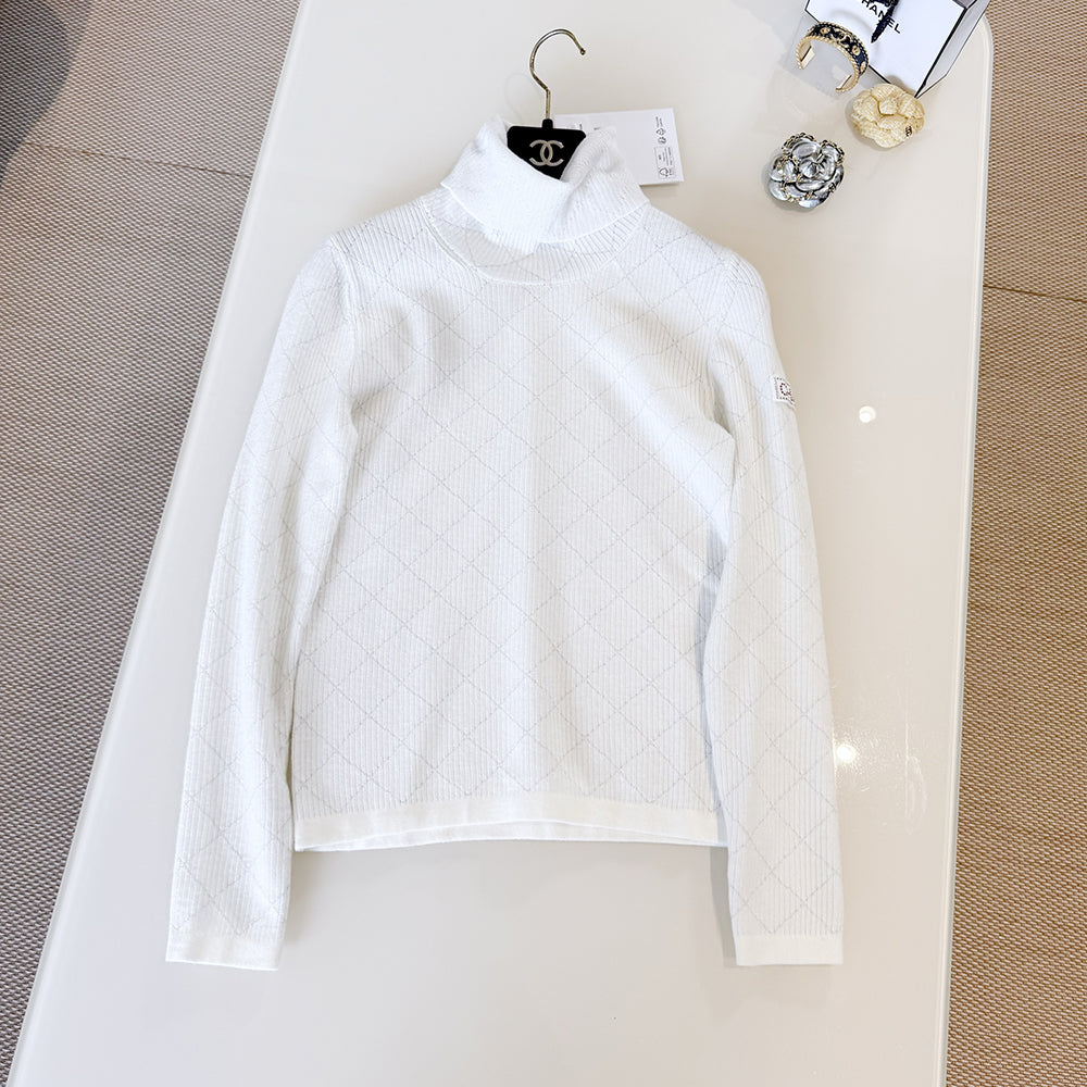 Chanel Turtleneck Pullove Sequined Wool Black Gold Silve #333816