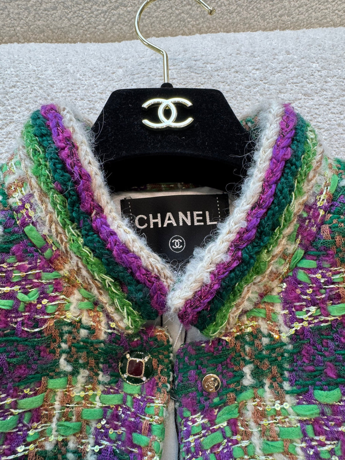 Chanel Vest Tweed Green Purple Ecru #334170