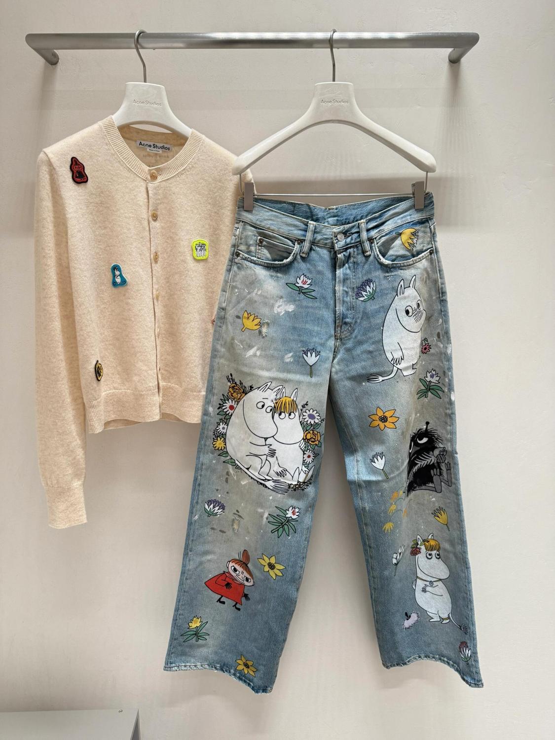 Acne Stuidos x moomin Co-branded women's cartoon round neck casual knitted cardigan #332139
