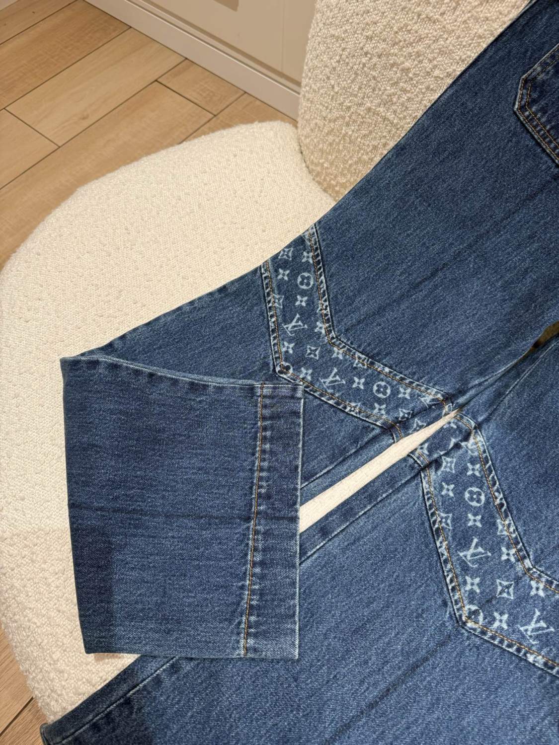 LOUIS VUITTON Monogram Accent Raw Denim Jeans #377124