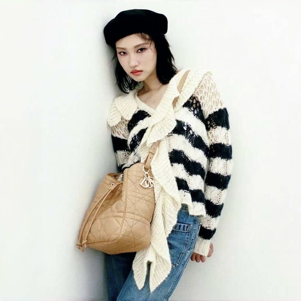 Dior Women's Detachable Collar Mohair Striped Spring/Fall Long-Sleeve Knit Sweater Marini¨¨re Cardigan Ngvp #2373
