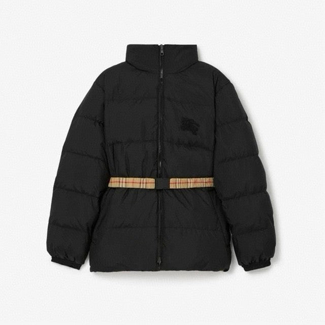 Burberry Women's Winter Fashion Casual Color Blocked High Neck Zipper Reversible Checkered Waist-Defining Down Jacket #78983