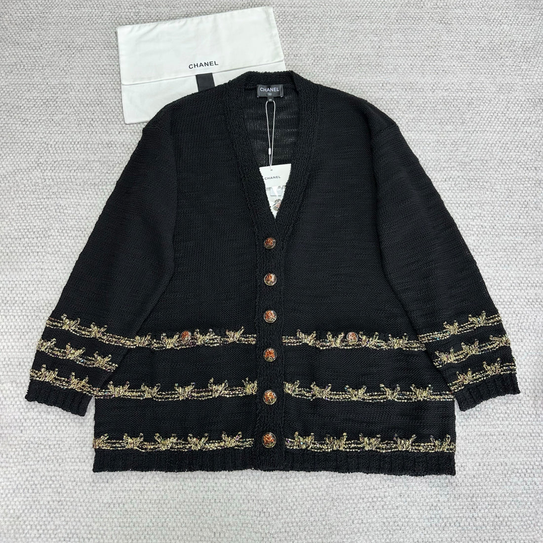 Chanel Women's Spring/Fall Vintage V-Neck Single-Breasted Gold-Thread Knit Wool-Blend Cardigan Ngvp #2562