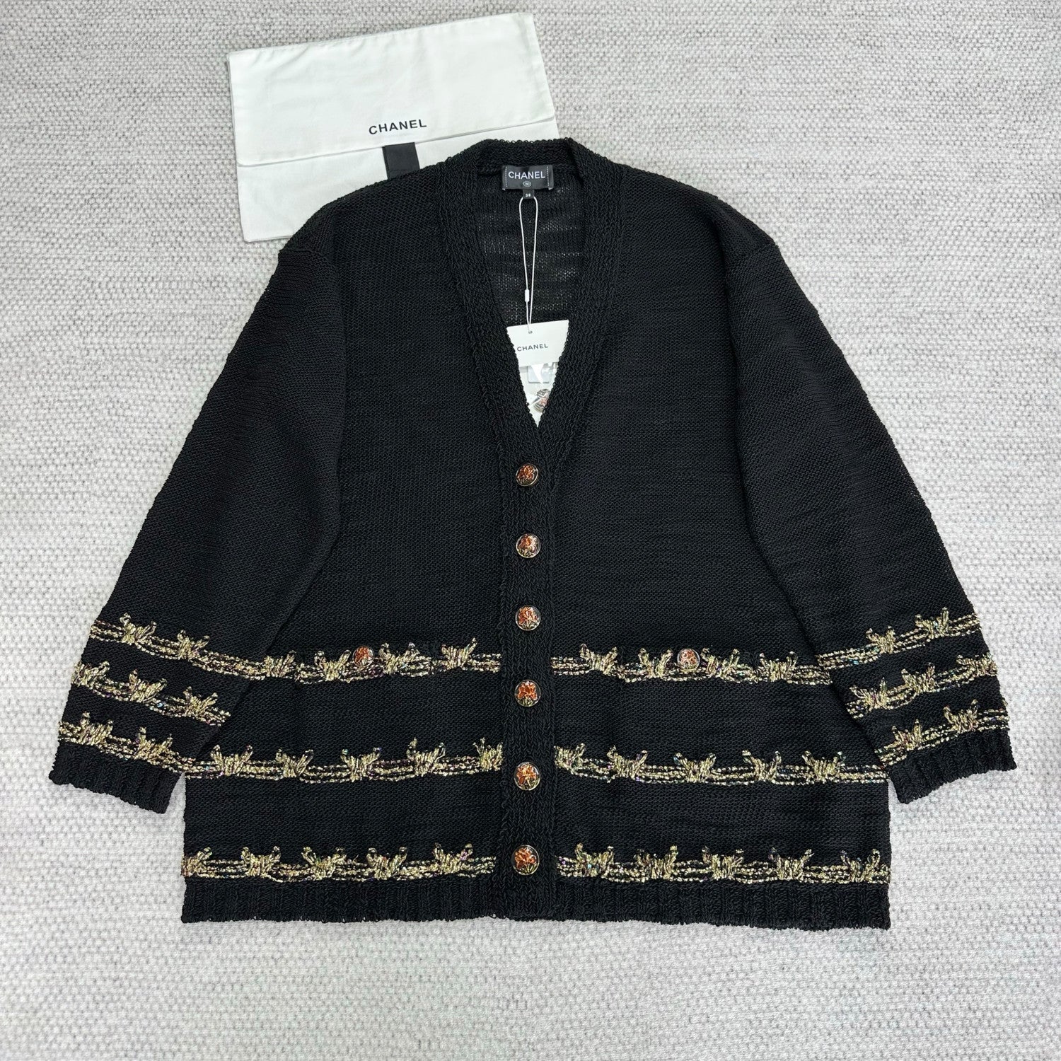 Chanel Women's Spring/Fall Vintage V-Neck Single-Breasted Gold-Thread Knit Wool-Blend Cardigan Ngvp #2562