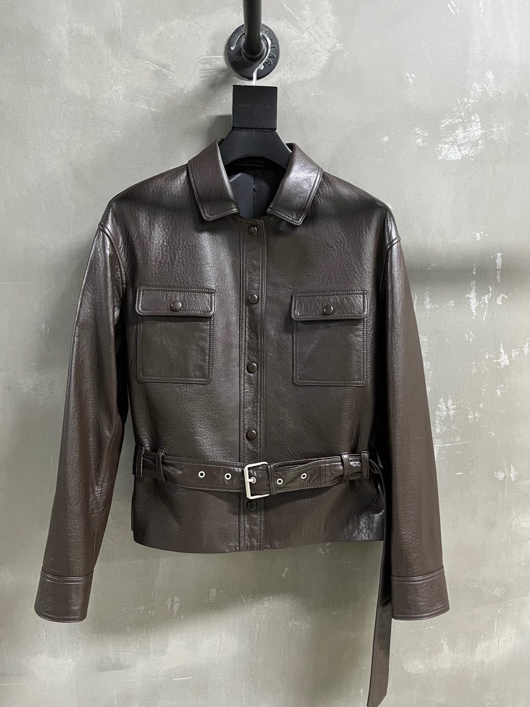 SAINT LAURENT Women's Fall/Winter Vintage Leather Lapel Tie-Front Single-Breasted Solid Color Short Jacket #81711