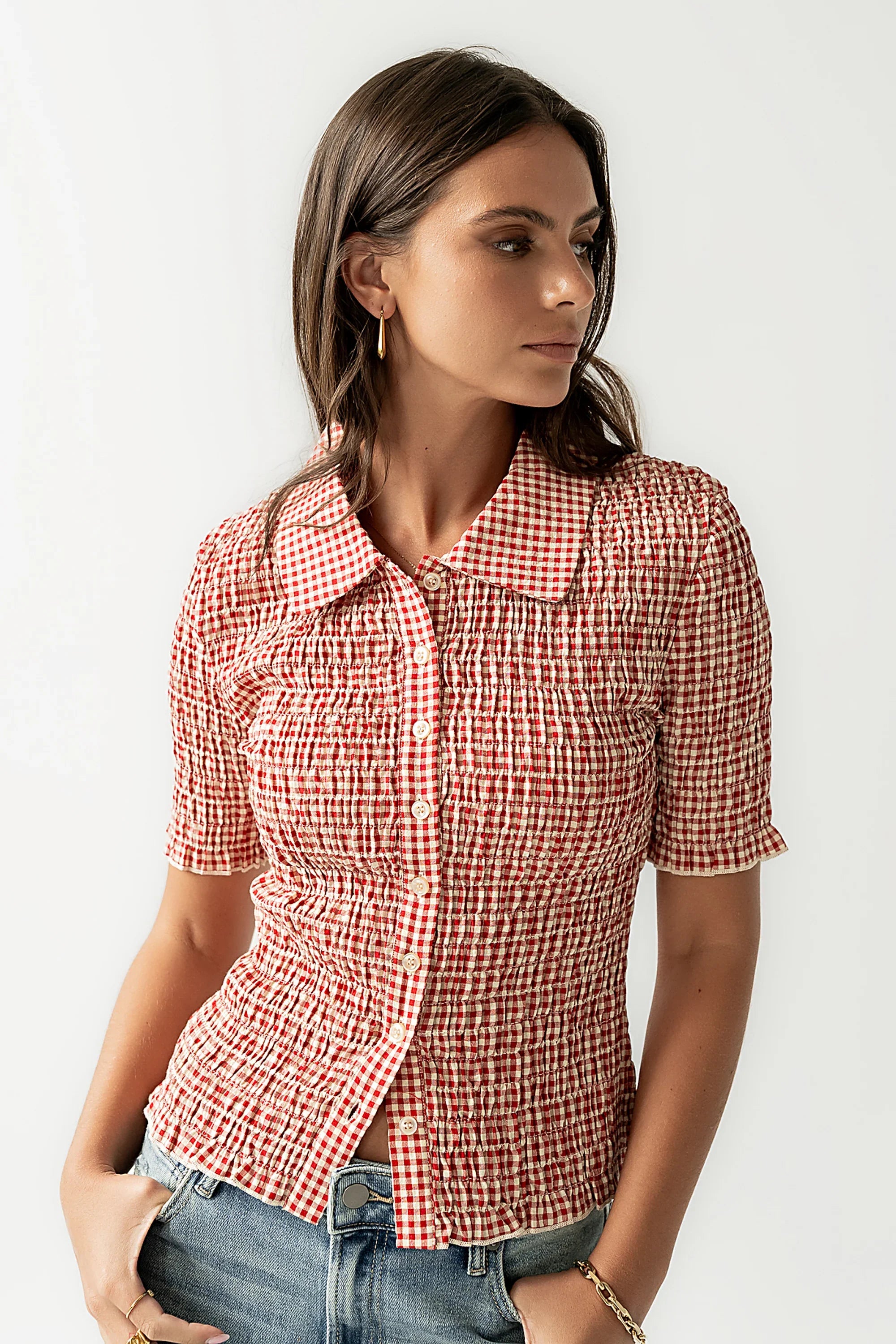 Connie Gingham Blouse in Red