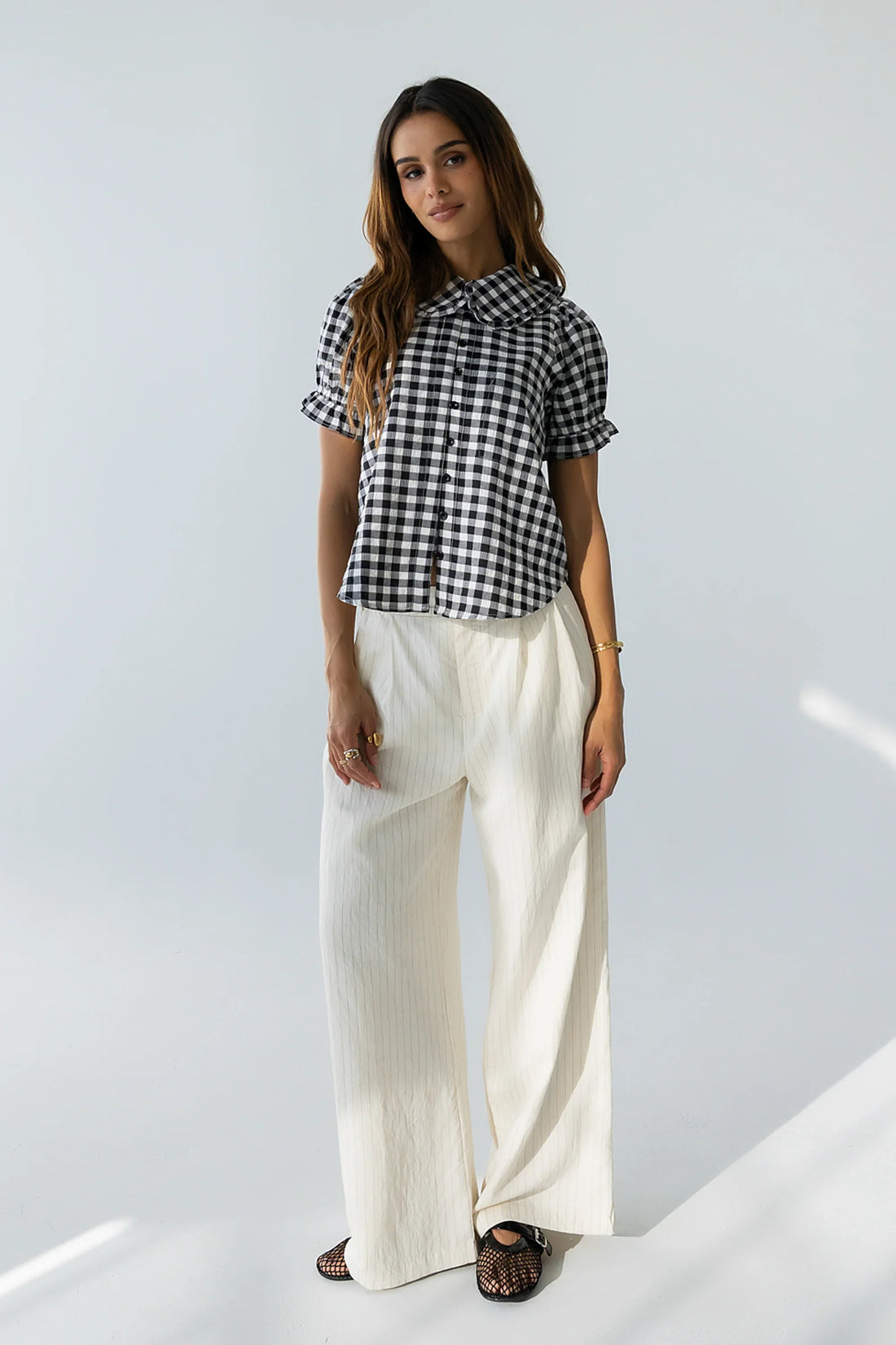 Nelly Gingham Blouse in Black